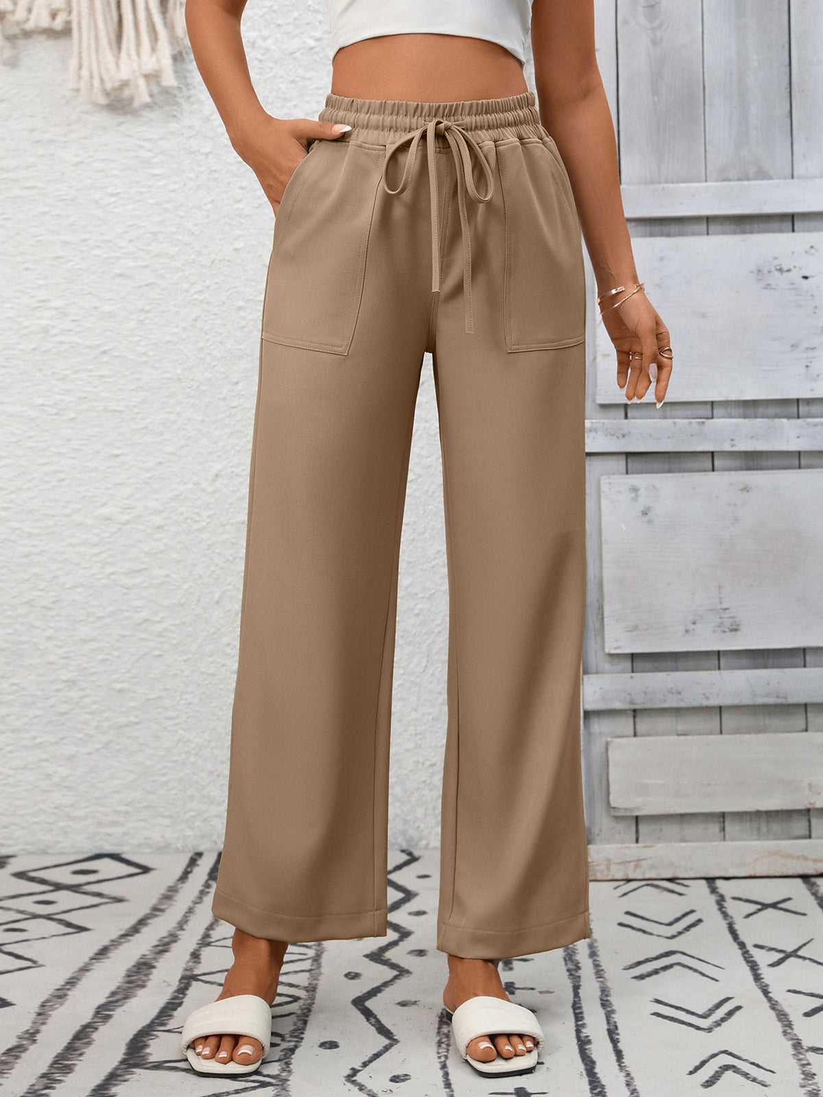 Casual Drawstring Wide-Leg Pants