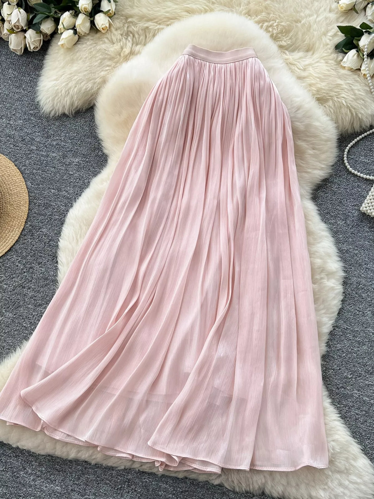 Pleated High-Waist Maxi Skirt