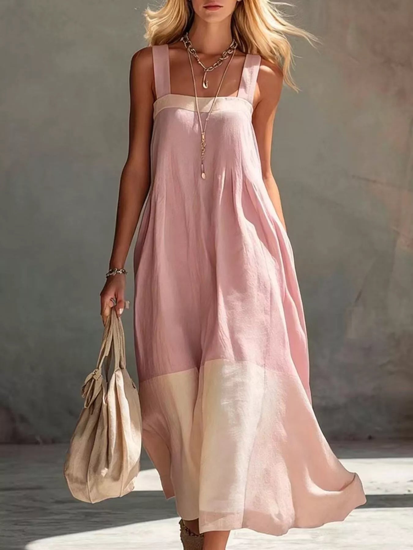 Color-Block Sleeveless Midi Dress