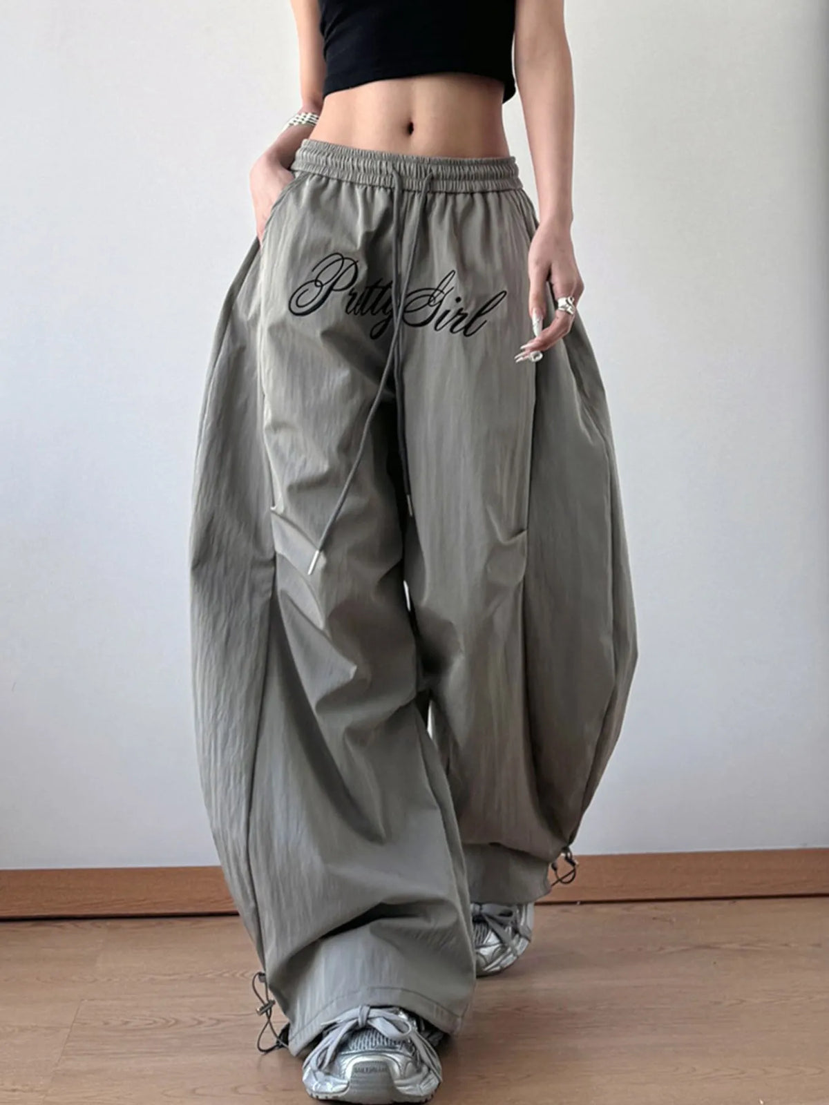 Oversized Wide Leg Pants with Drawstring