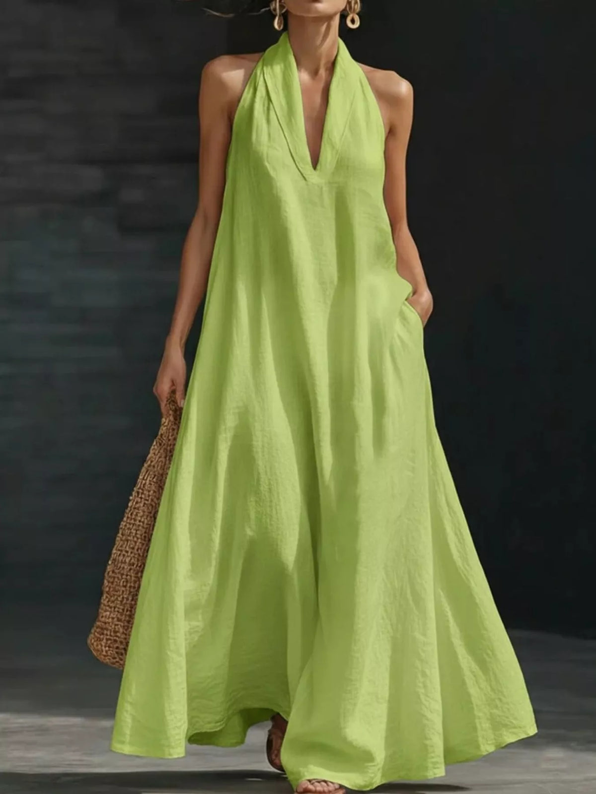 Halter Neck Maxi Dress with Pockets