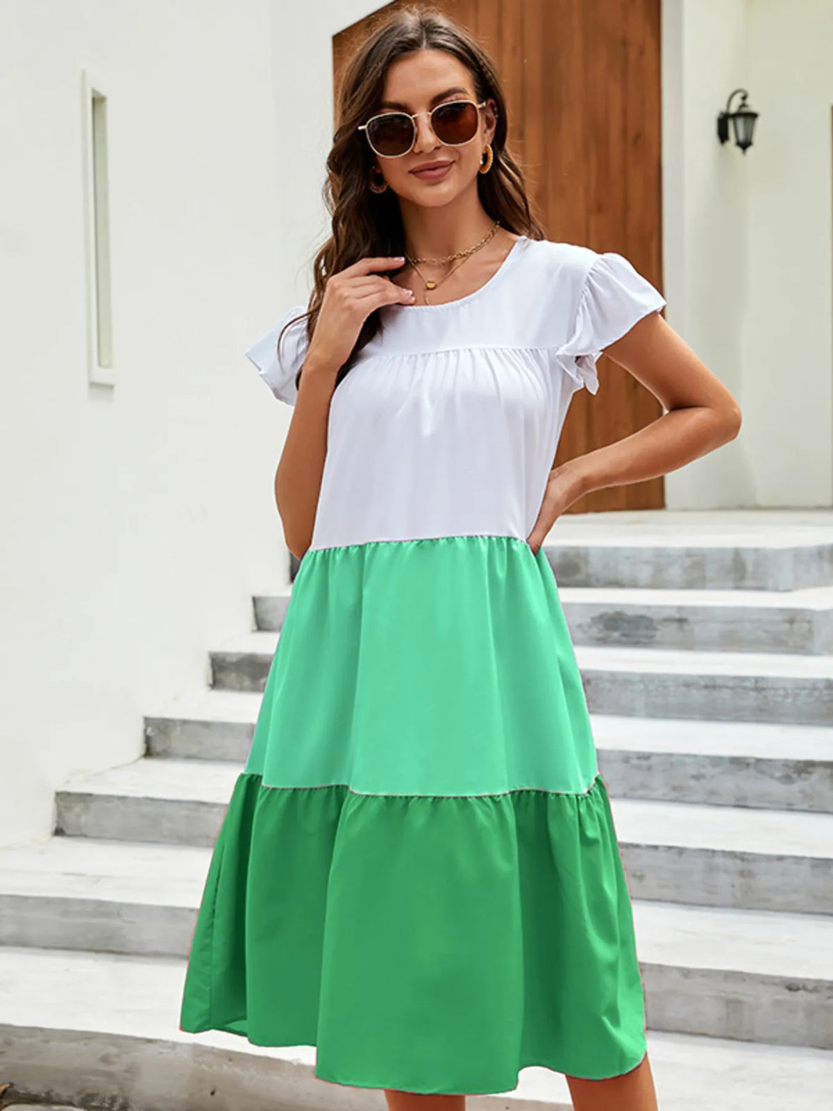 Color Block Tiered Ruffle Summer Dress by ArtisticExpression