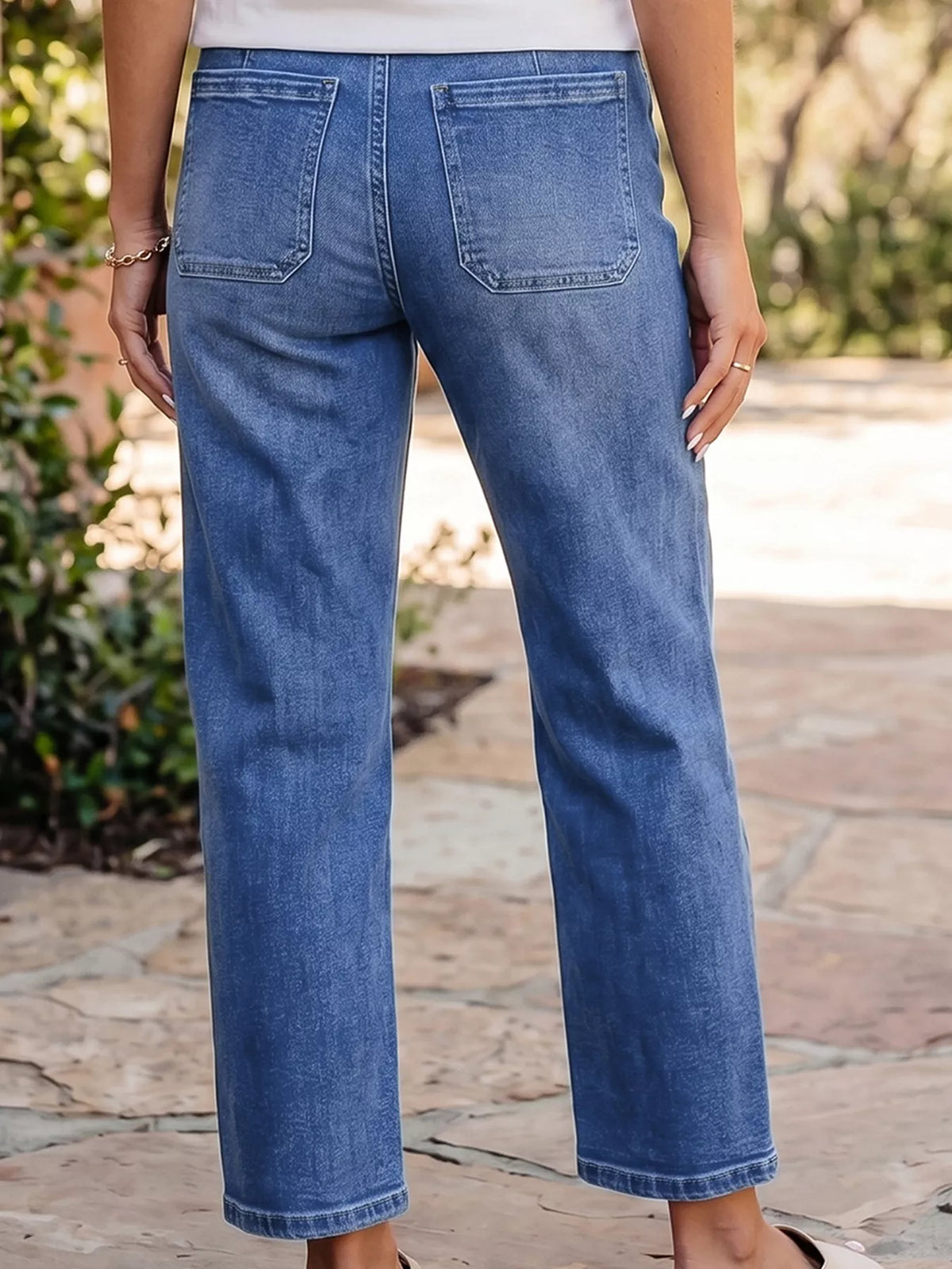 Drawstring Ankle Jeans in Dusty Blue