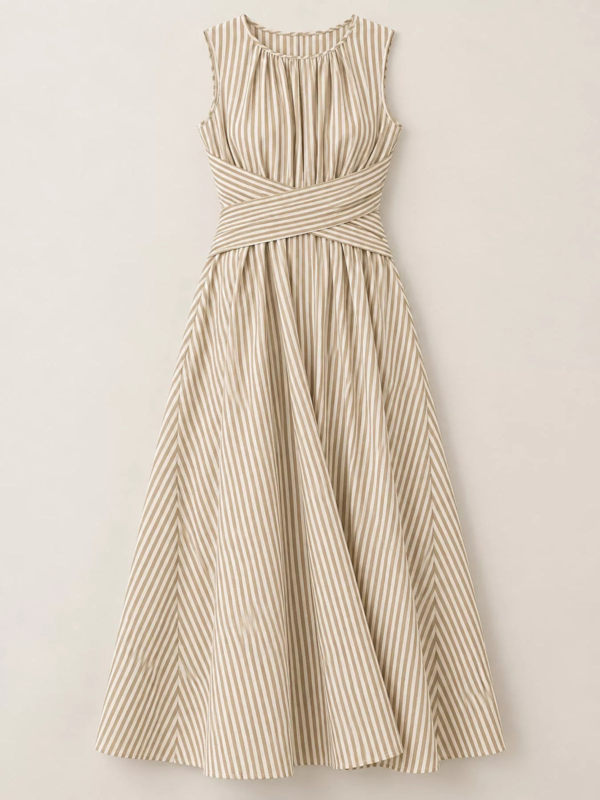 Sleeveless Striped Maxi Dress with Criss-Cross Waist