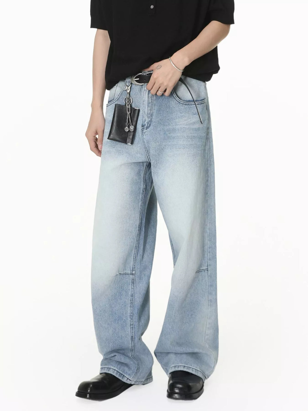 Distressed Washed Wide-Leg Jeans in Blue by DashingTogs