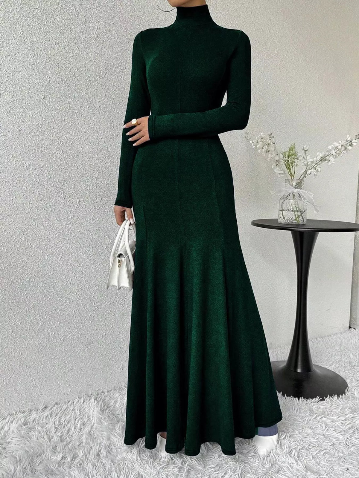 Turtleneck Long Sleeve Mermaid Maxi Dress