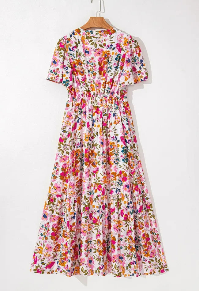 Floral V Neck Dress with Pockets