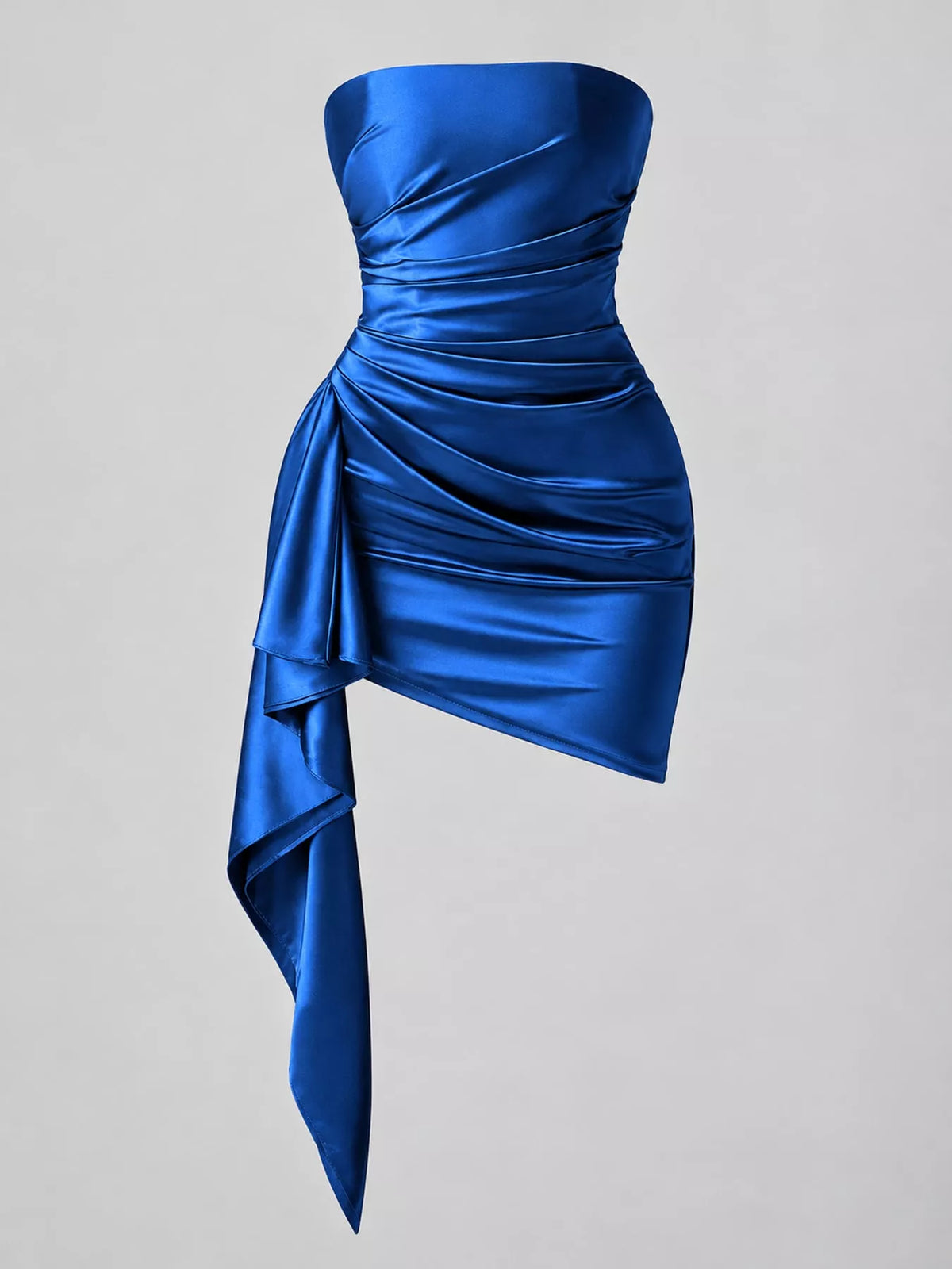 Strapless Ruched Asymmetric Mini Dress