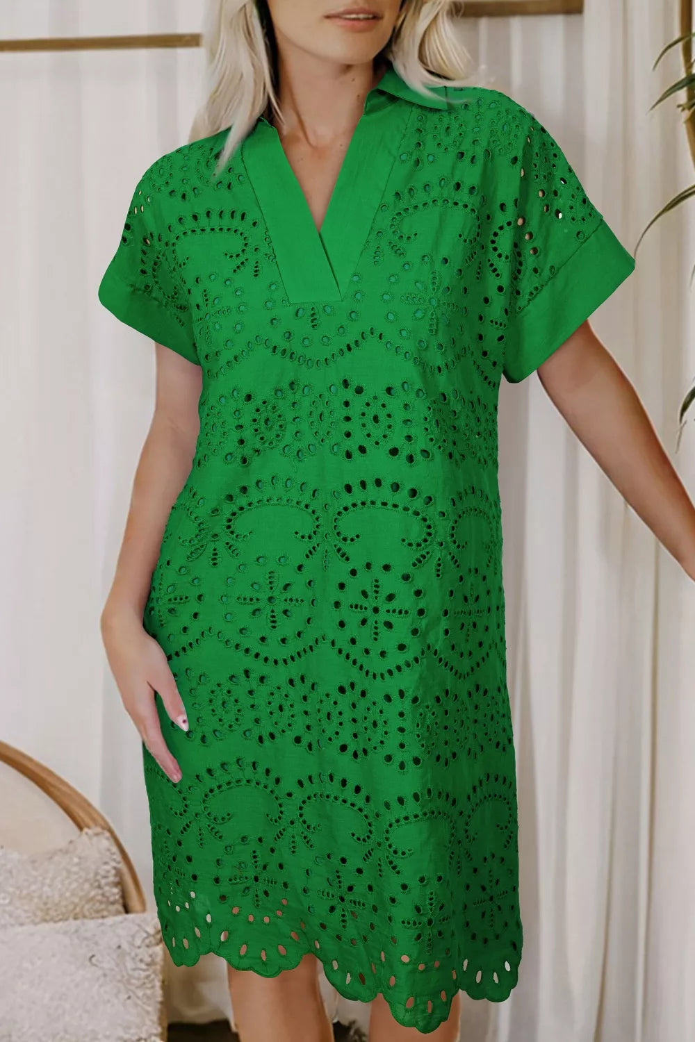 Eyelet Collared Dress in Green
