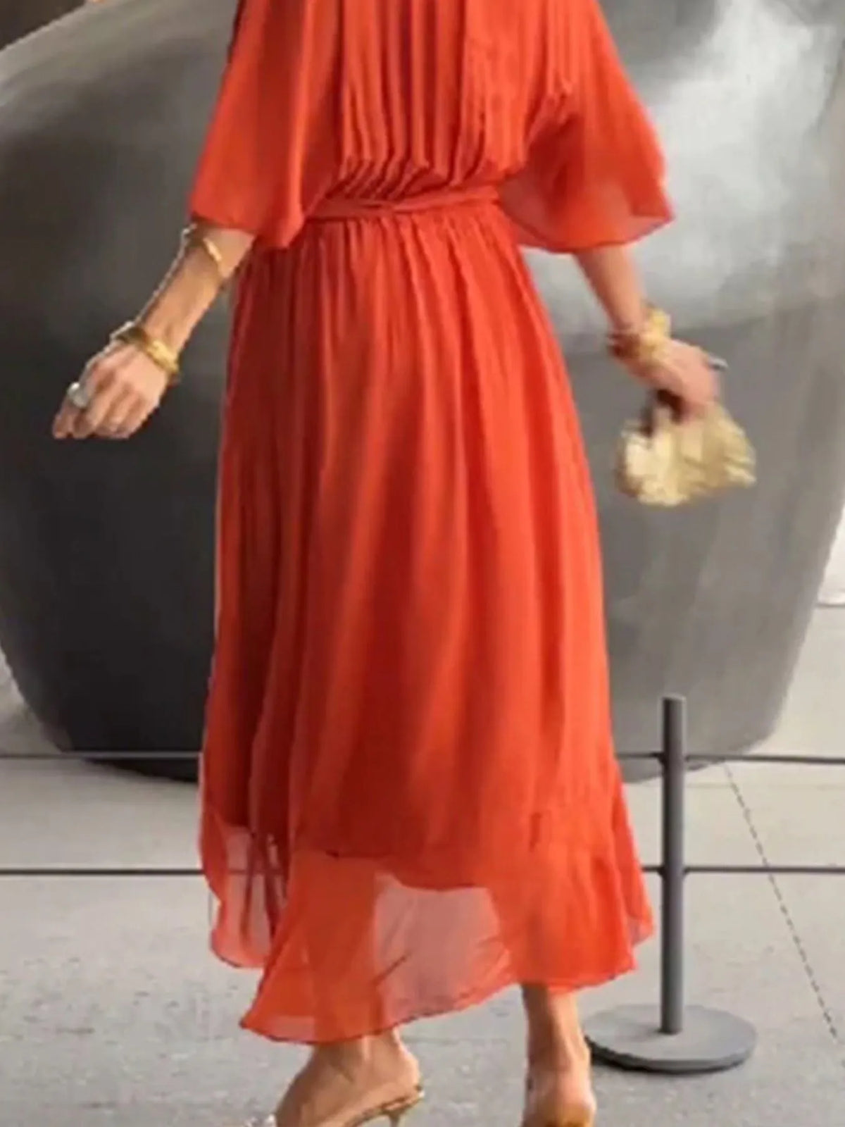 Flowy Tie-Front Midi Dress with Flutter Sleeves