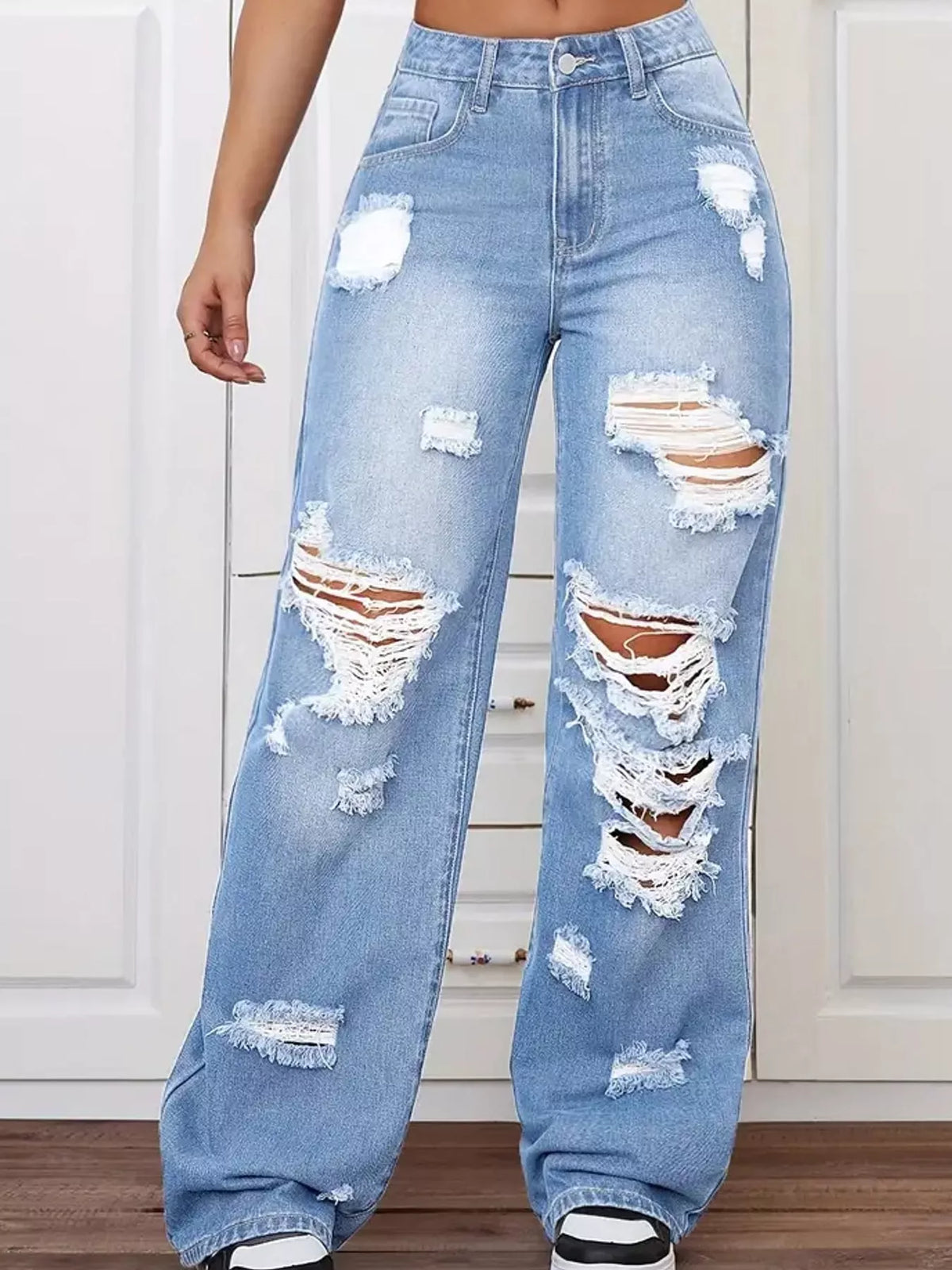 Distressed Wide-Leg Jeans