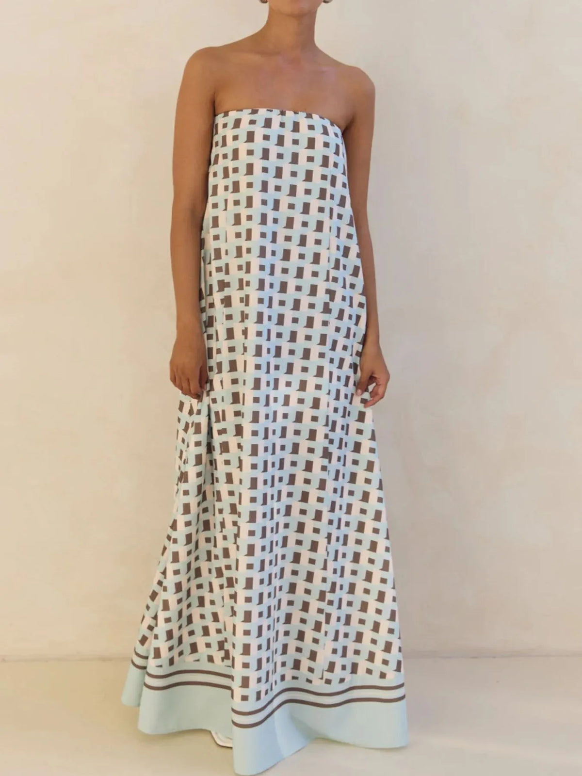 Smocked Printed Tube Maxi Dress