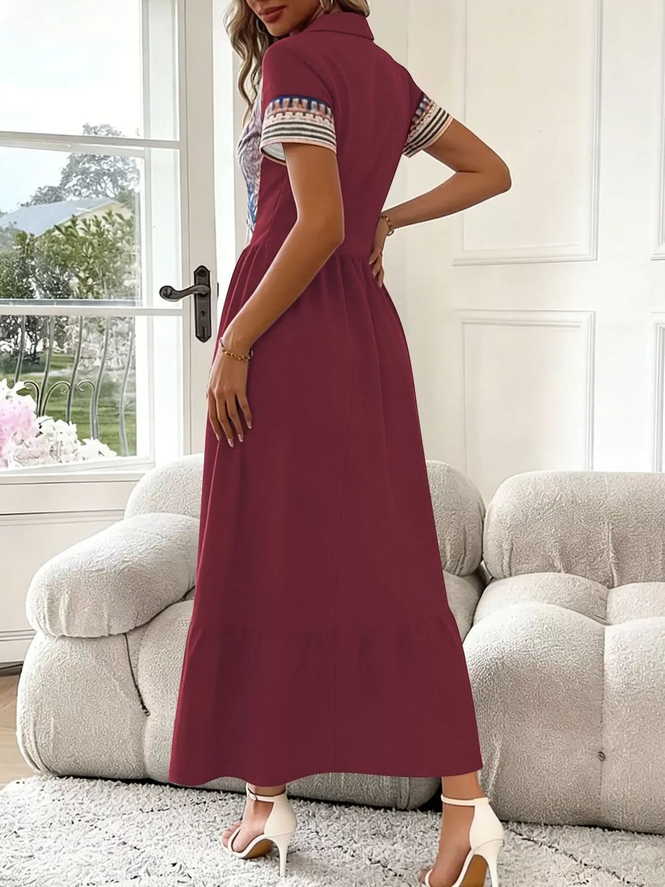 Printed Button-Front Maxi Dress