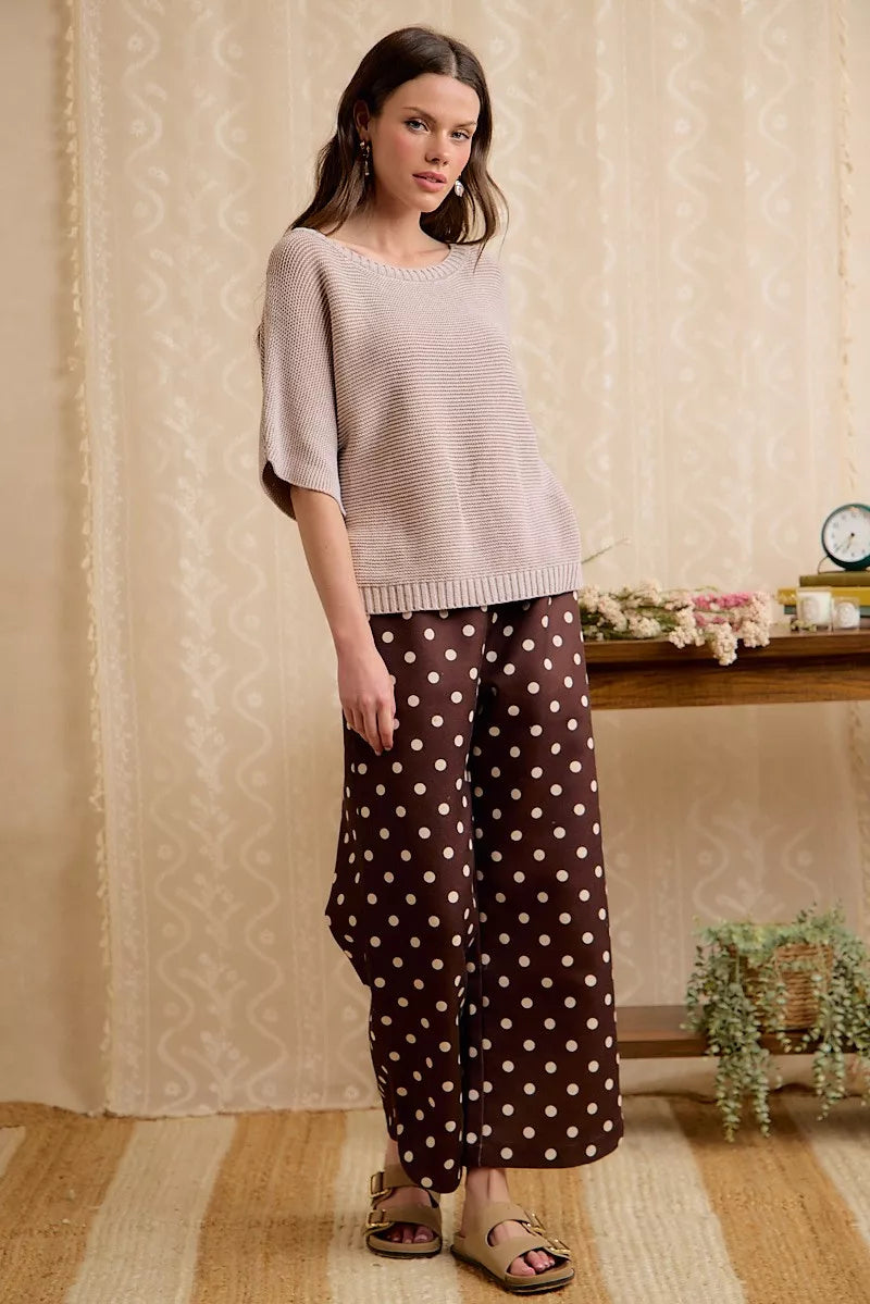 Short Dolman Sleeve Knit Top in Washed Mocha by BiBi