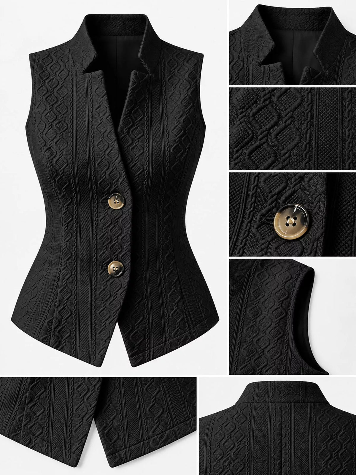 Textured Slim-Fit Button-Down Vest Coat