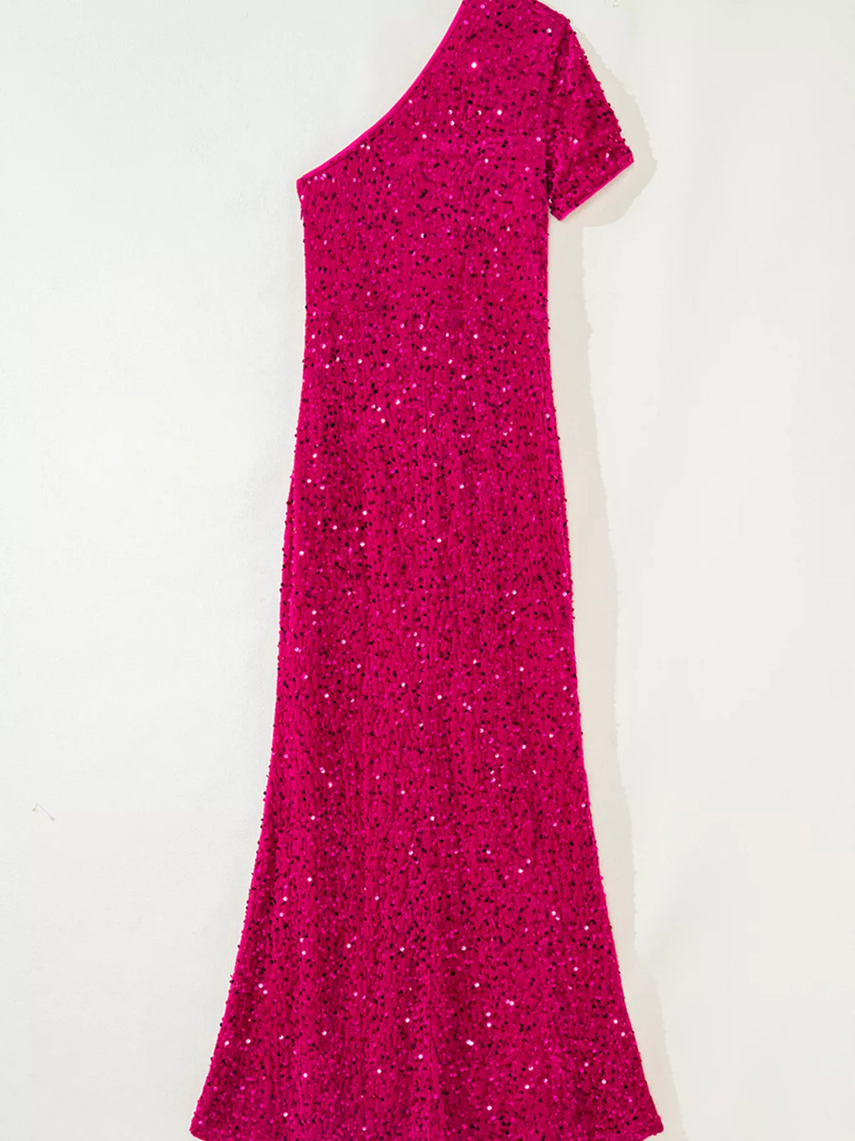 Sequin One-Shoulder Dress in Cerise