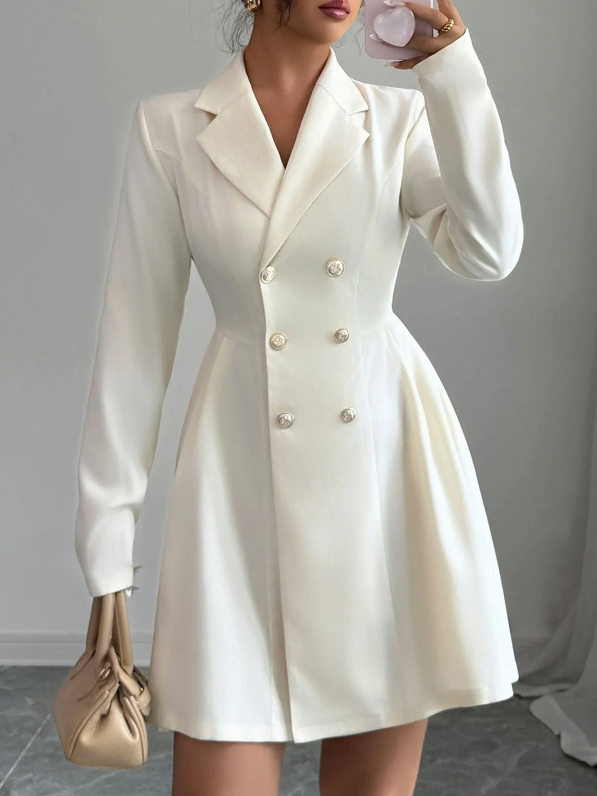 Double-Breasted Blazer Dress in Apricot