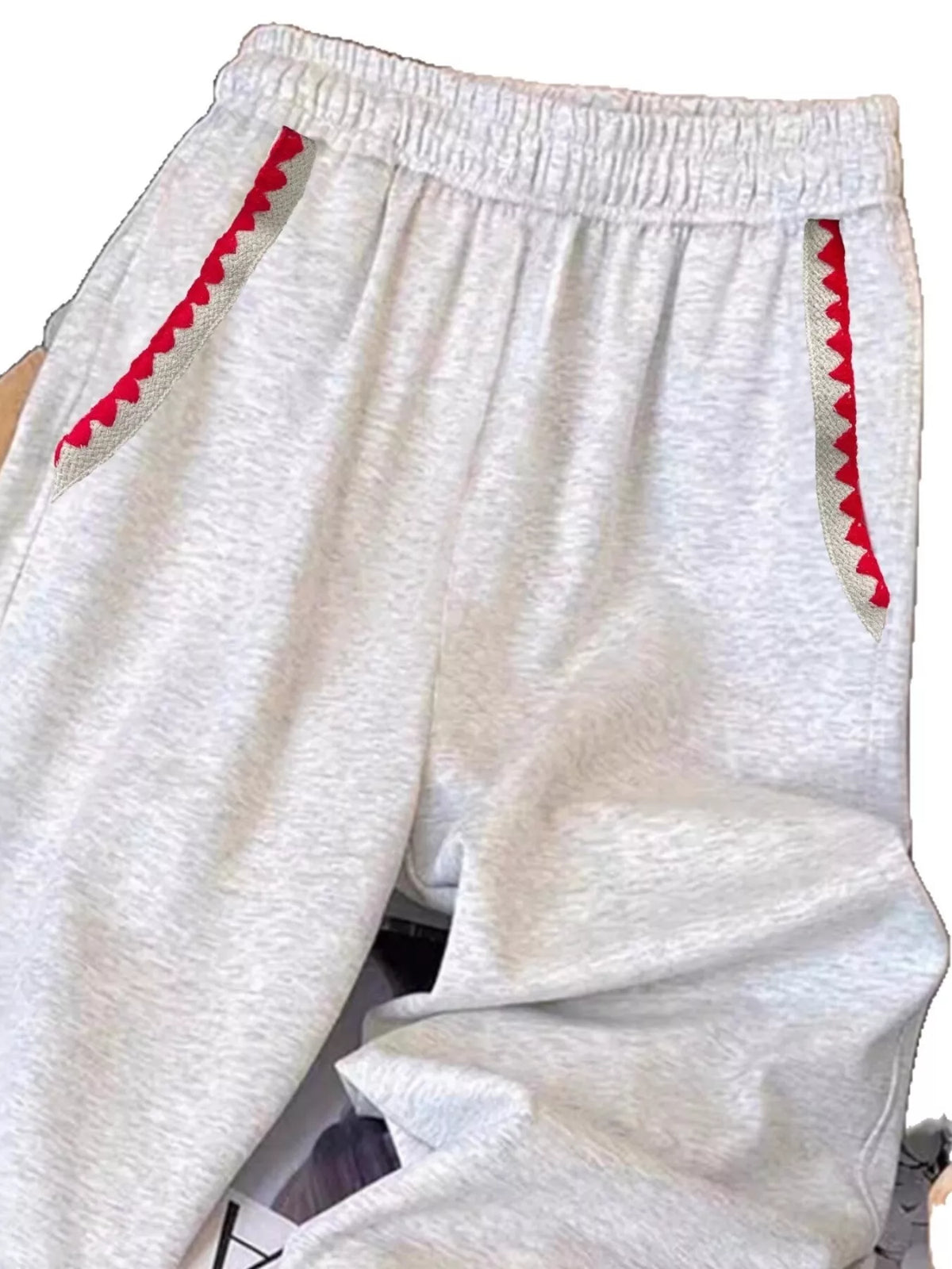 Embroidered Trim Pants in Gray and White in Gray/white