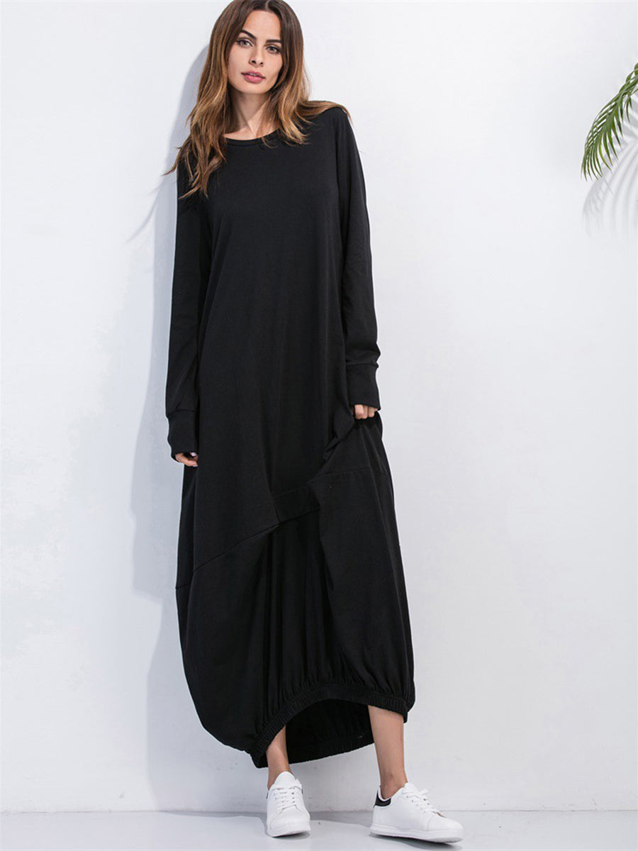 Round Neck Long Sleeve Sweatshirt Dress