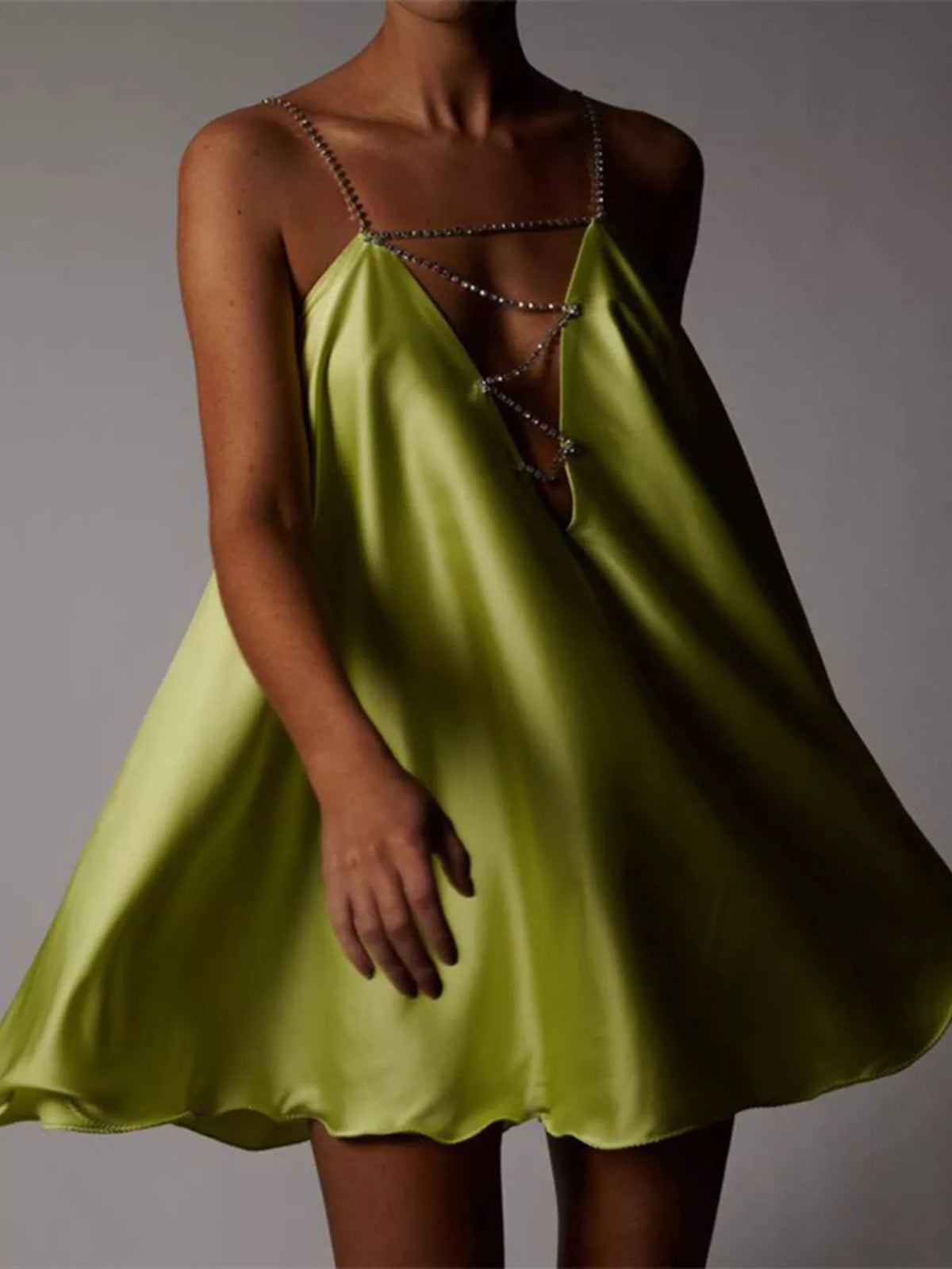 Rhinestone Plunge Mini Dress