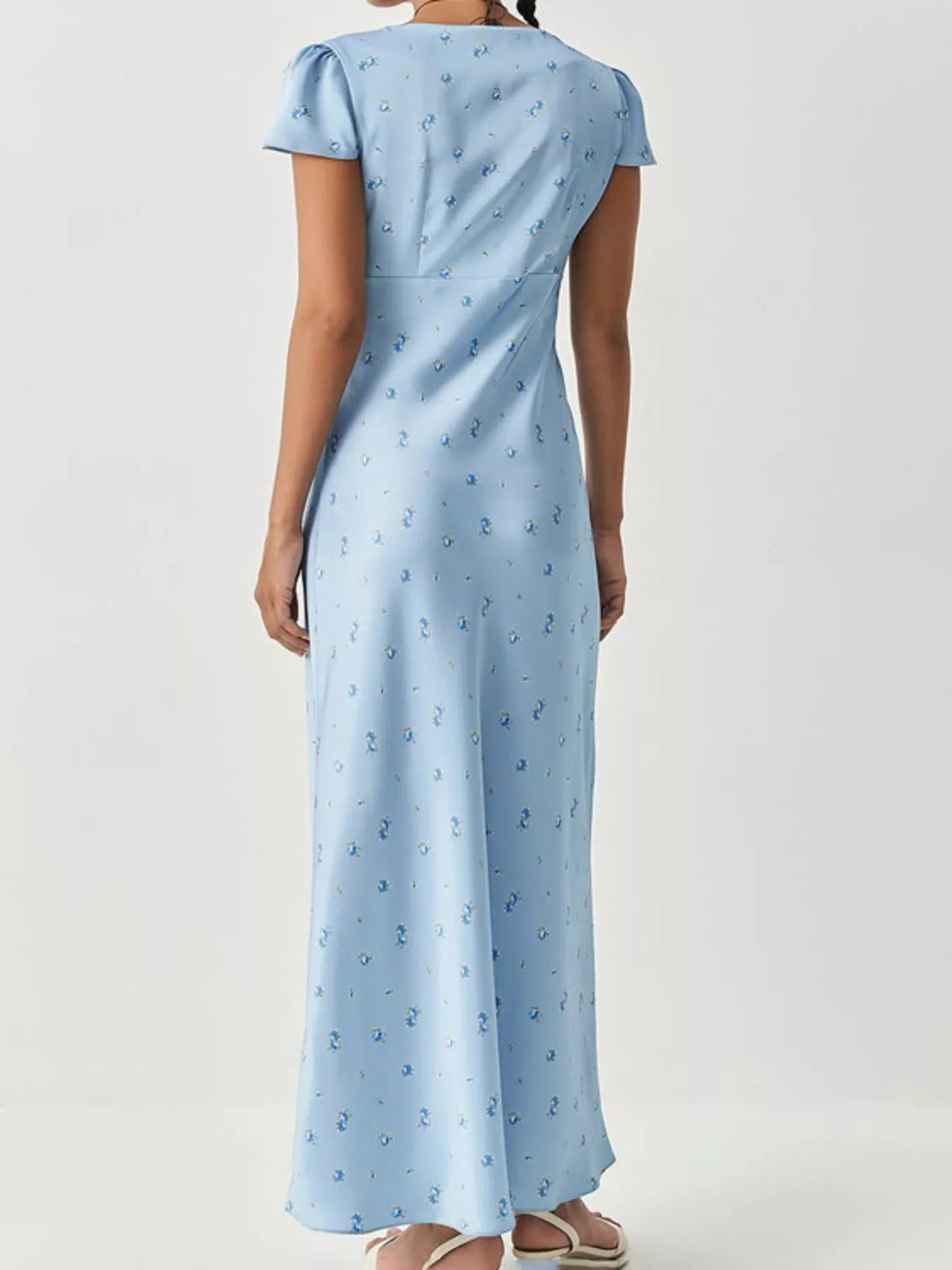 V-Neck Cap Sleeve Maxi Dress in Light Blue