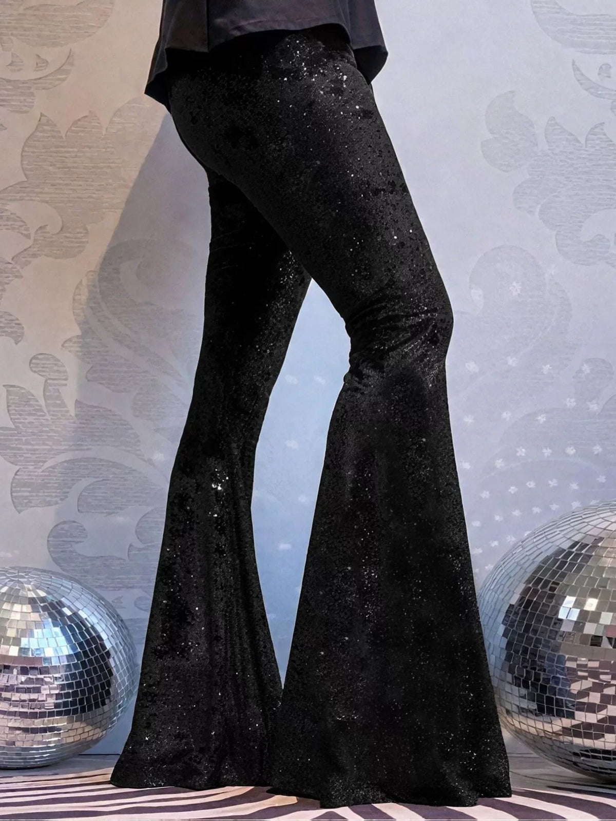 High-Waisted Velvet Flared Pants