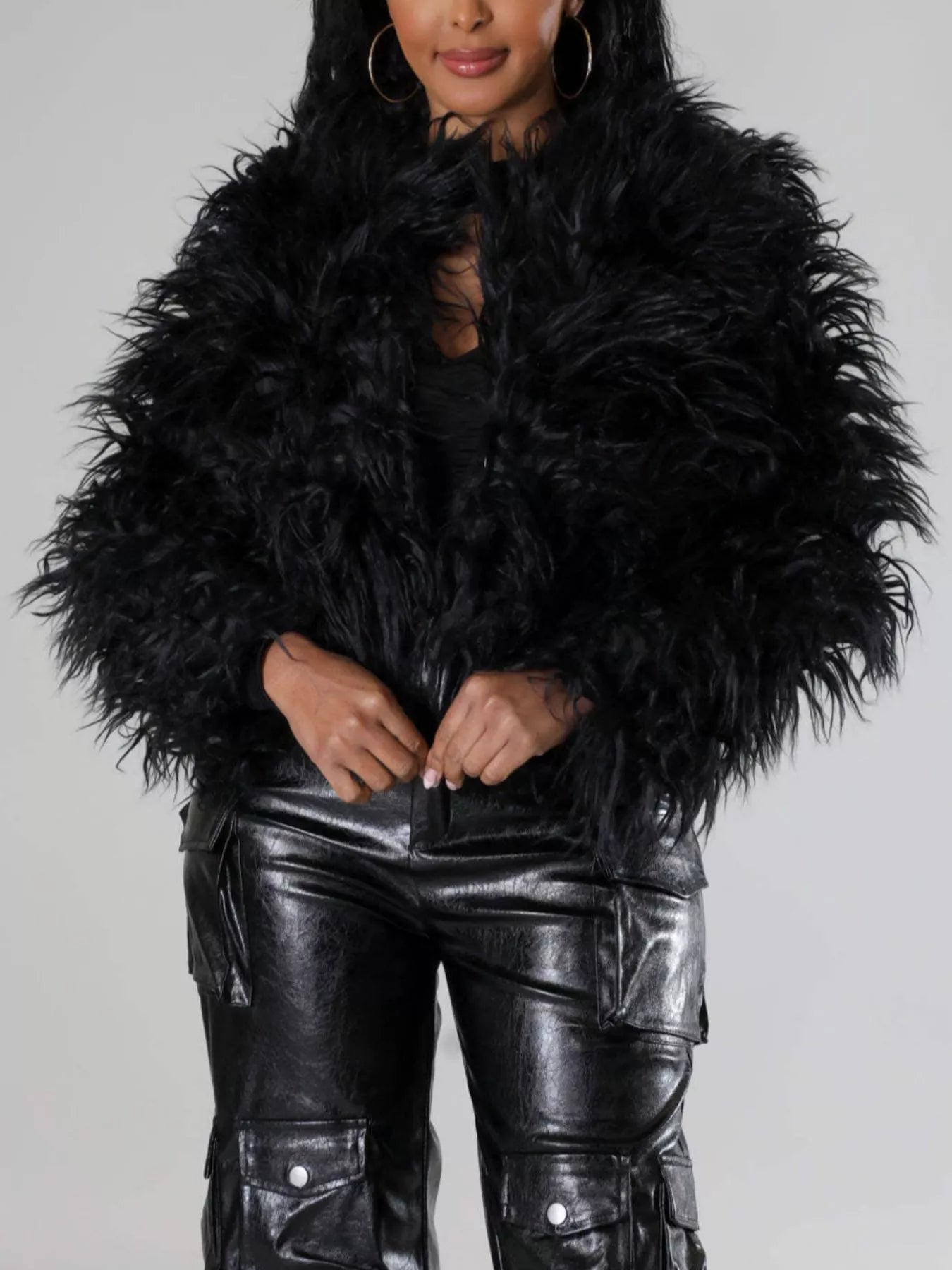 Faux Fur Open-Front Cropped Jacket