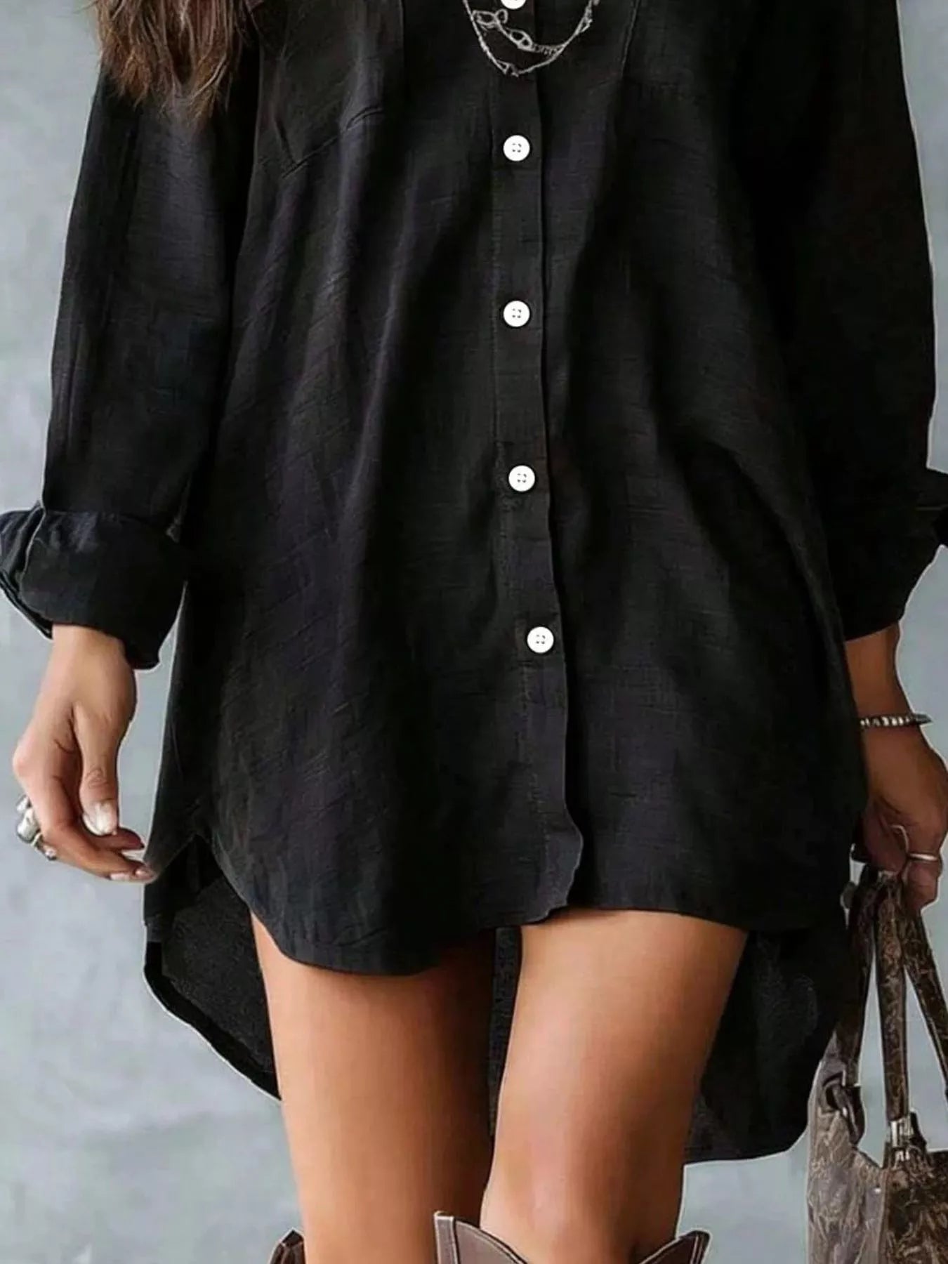 Button-Front Shirt Dress with Pockets