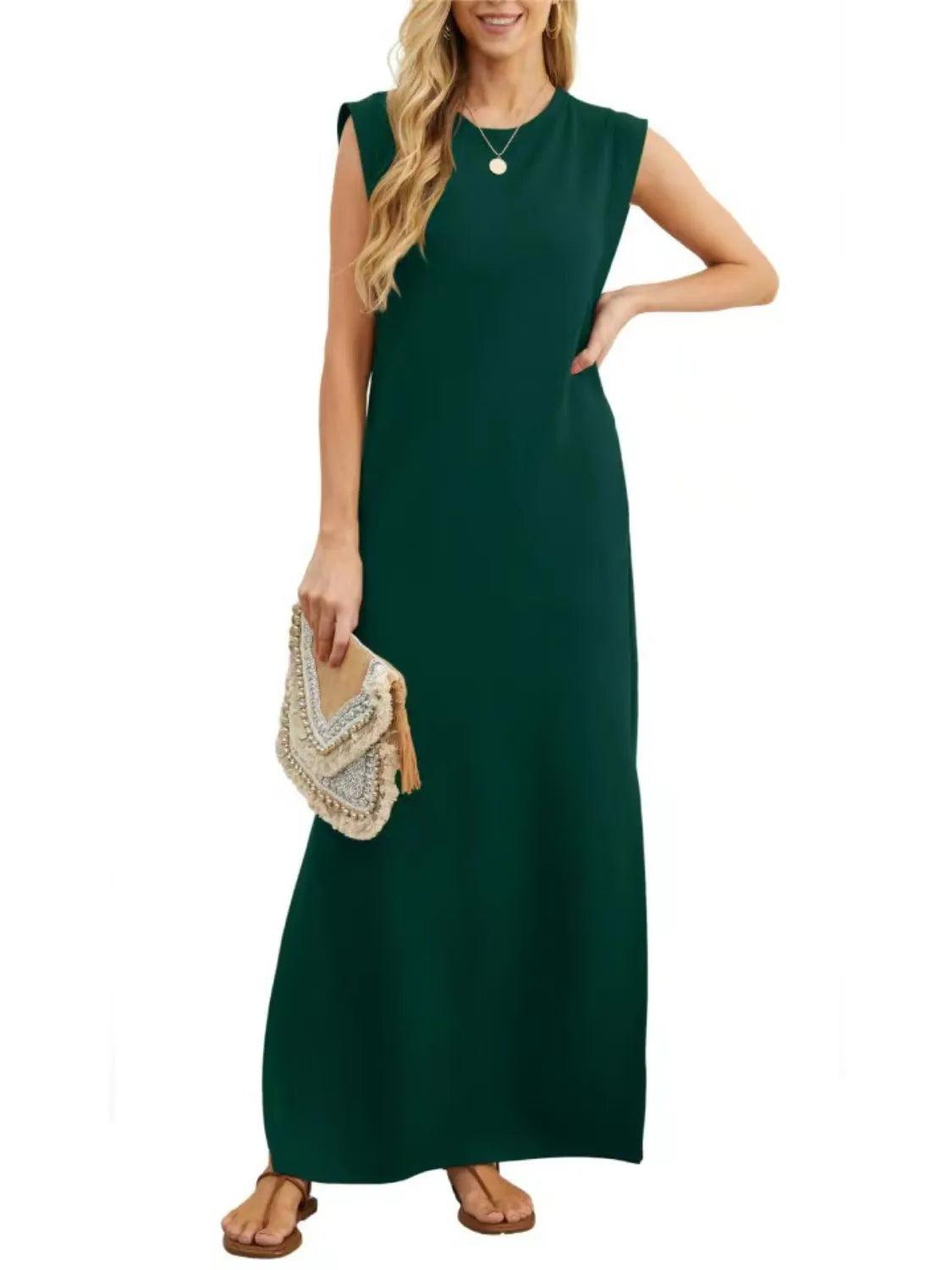Plus Size Slit Round Neck Maxi Tank Dress