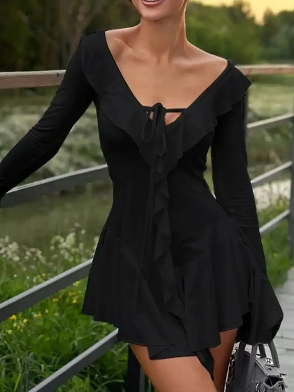 Ruffle V-Neck Mini Dress