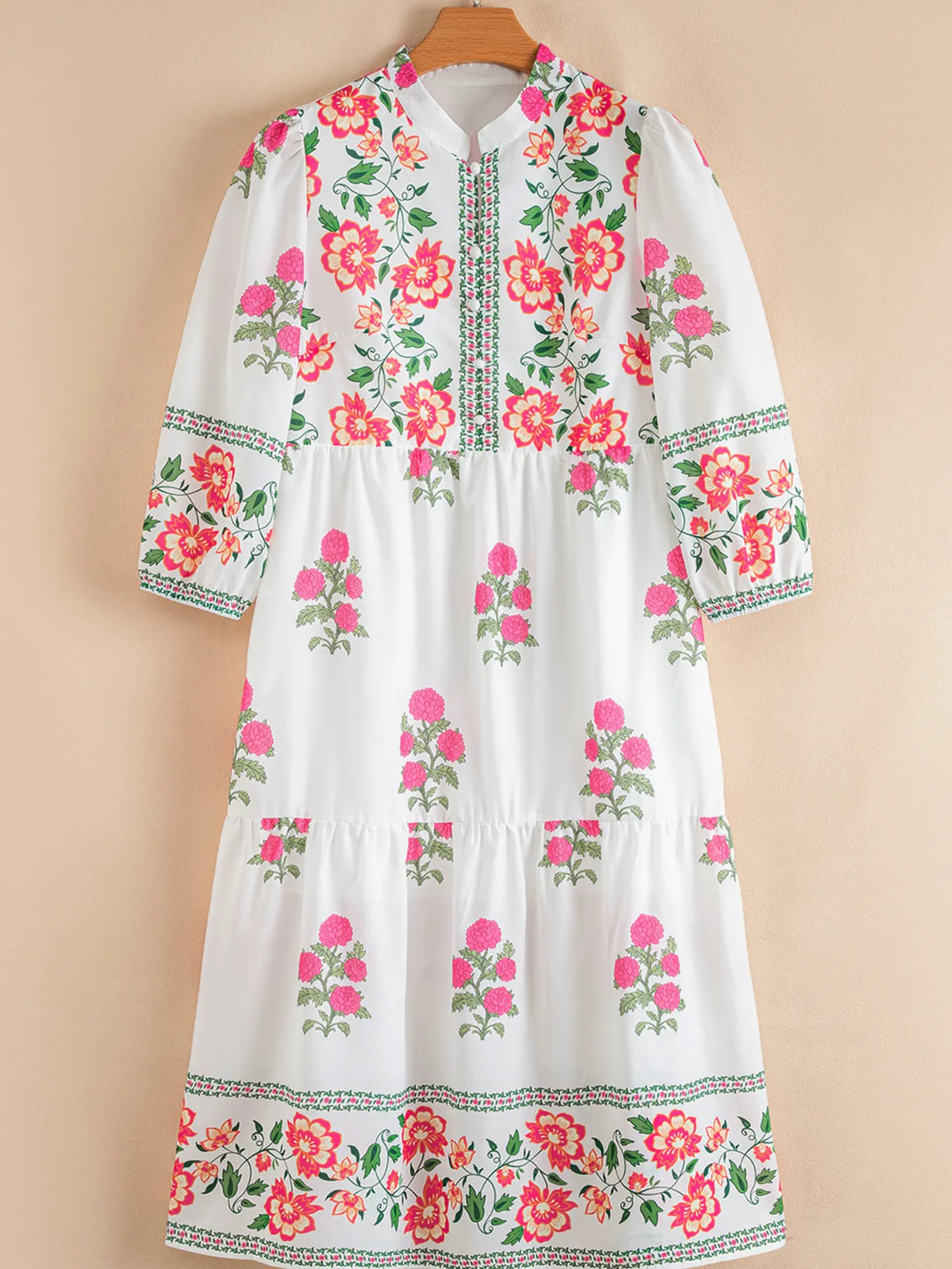 Floral Mandarin Neck Maxi Dress in White