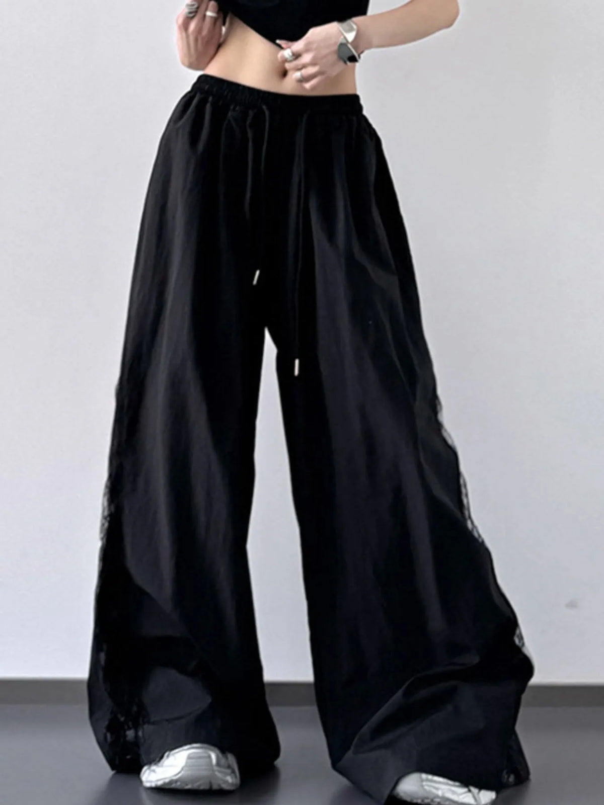 Lace Detail Wide-Leg Pants