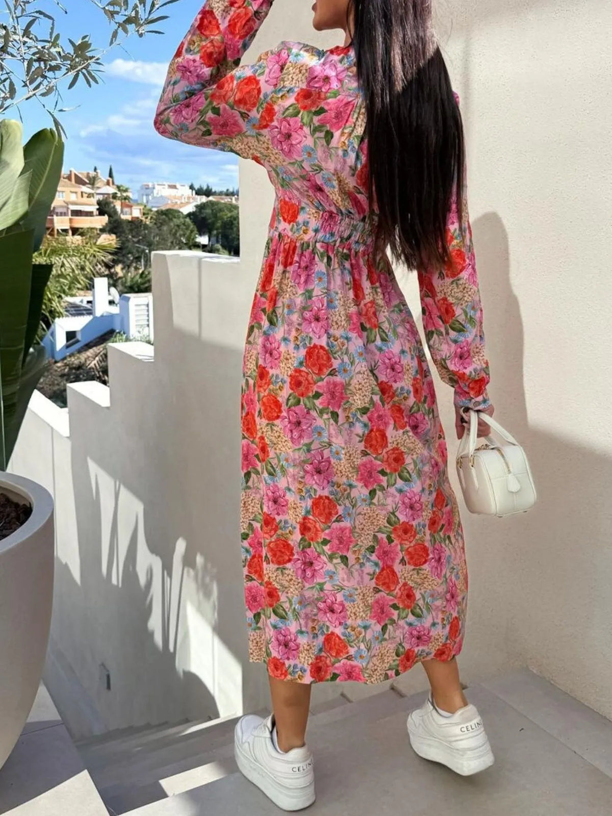 Floral V-Neck Button-Front Dress