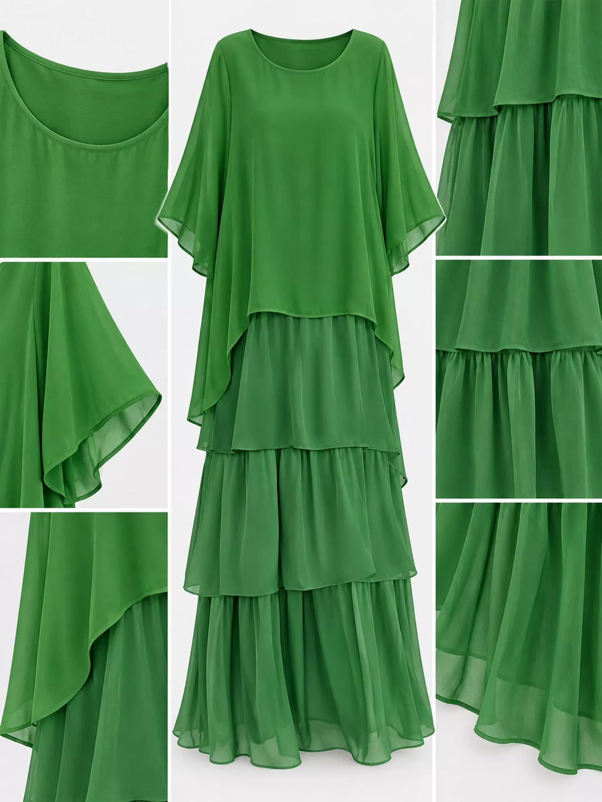 Layered Batwing-Sleeve Tiered Maxi Dress