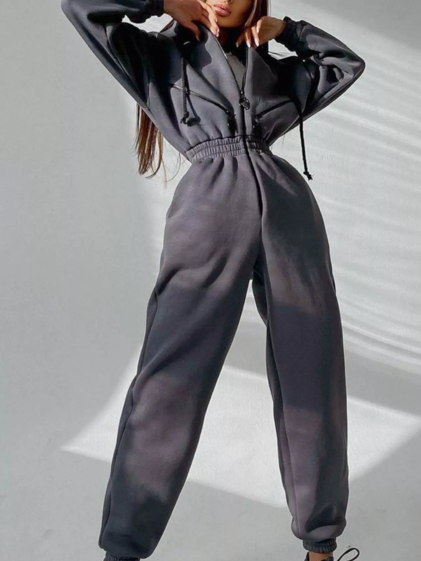 Zip Front Dropped Shoulder Jumpsuit