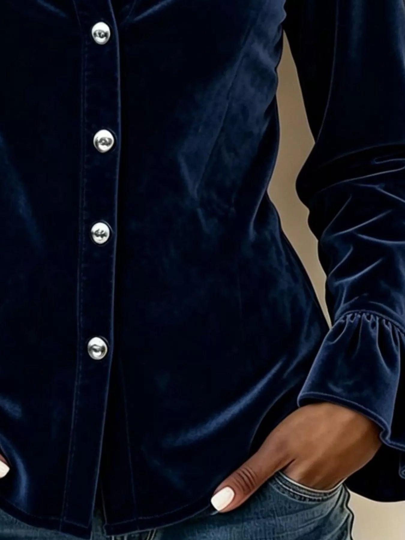 Button-Up Flounce Sleeve Shirt