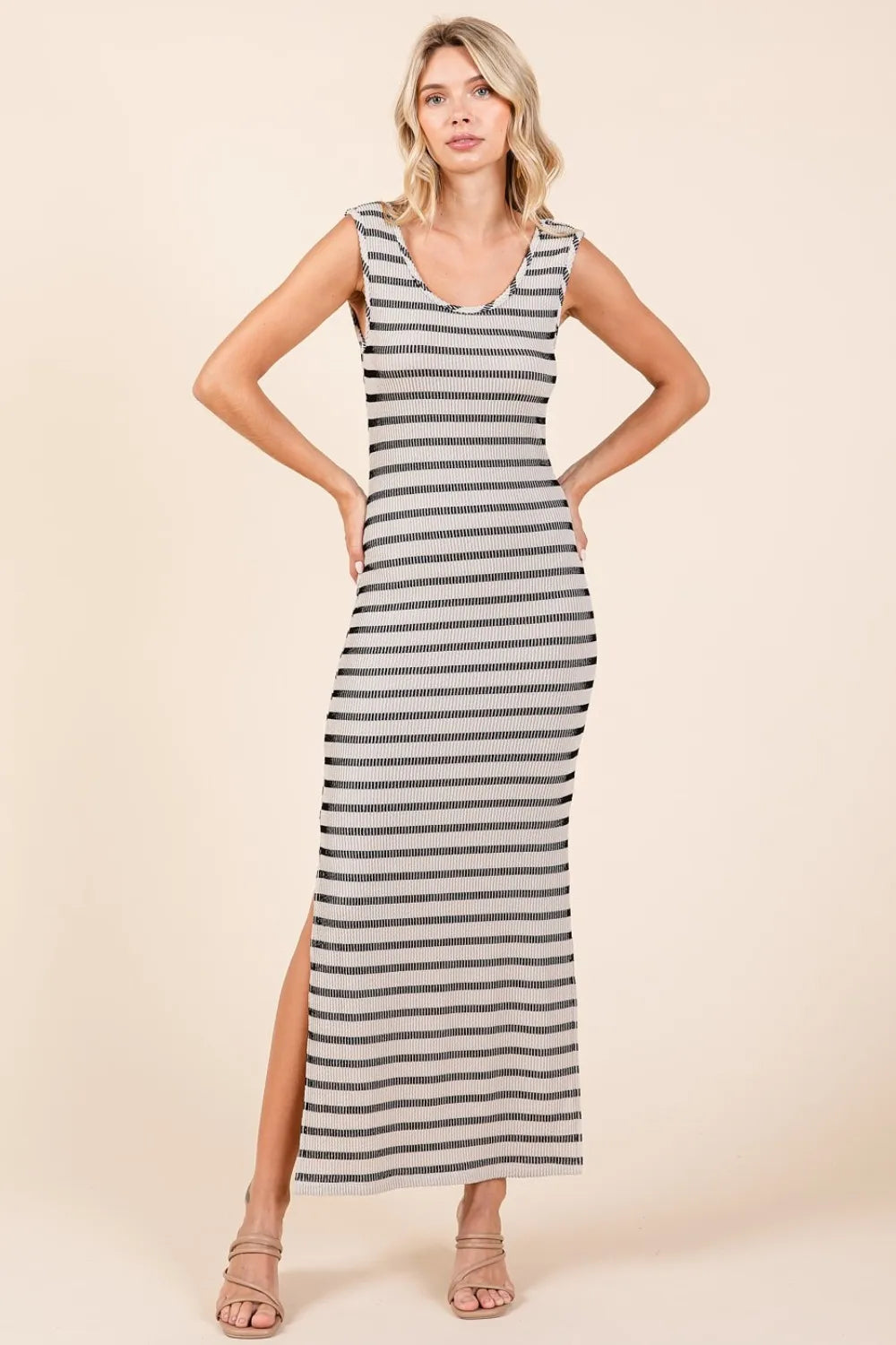 Striped Scoop Neck Maxi Dress in Ivory by Mittoshop