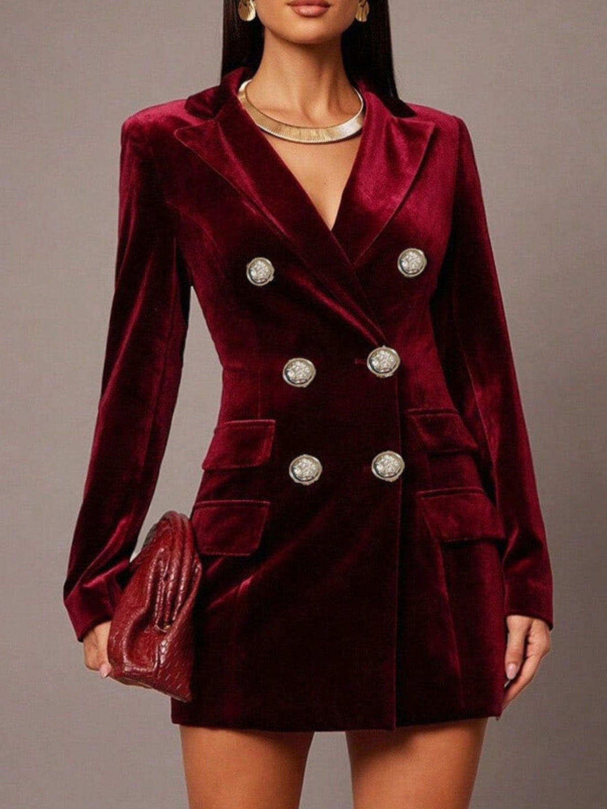 Double-Breasted Velvet Blazer Dress
