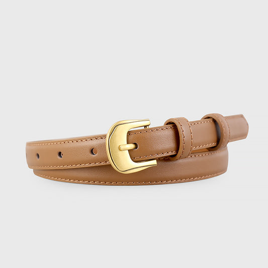 Ilussa Leather Belt with Golden Buckle — Caramel Everyday