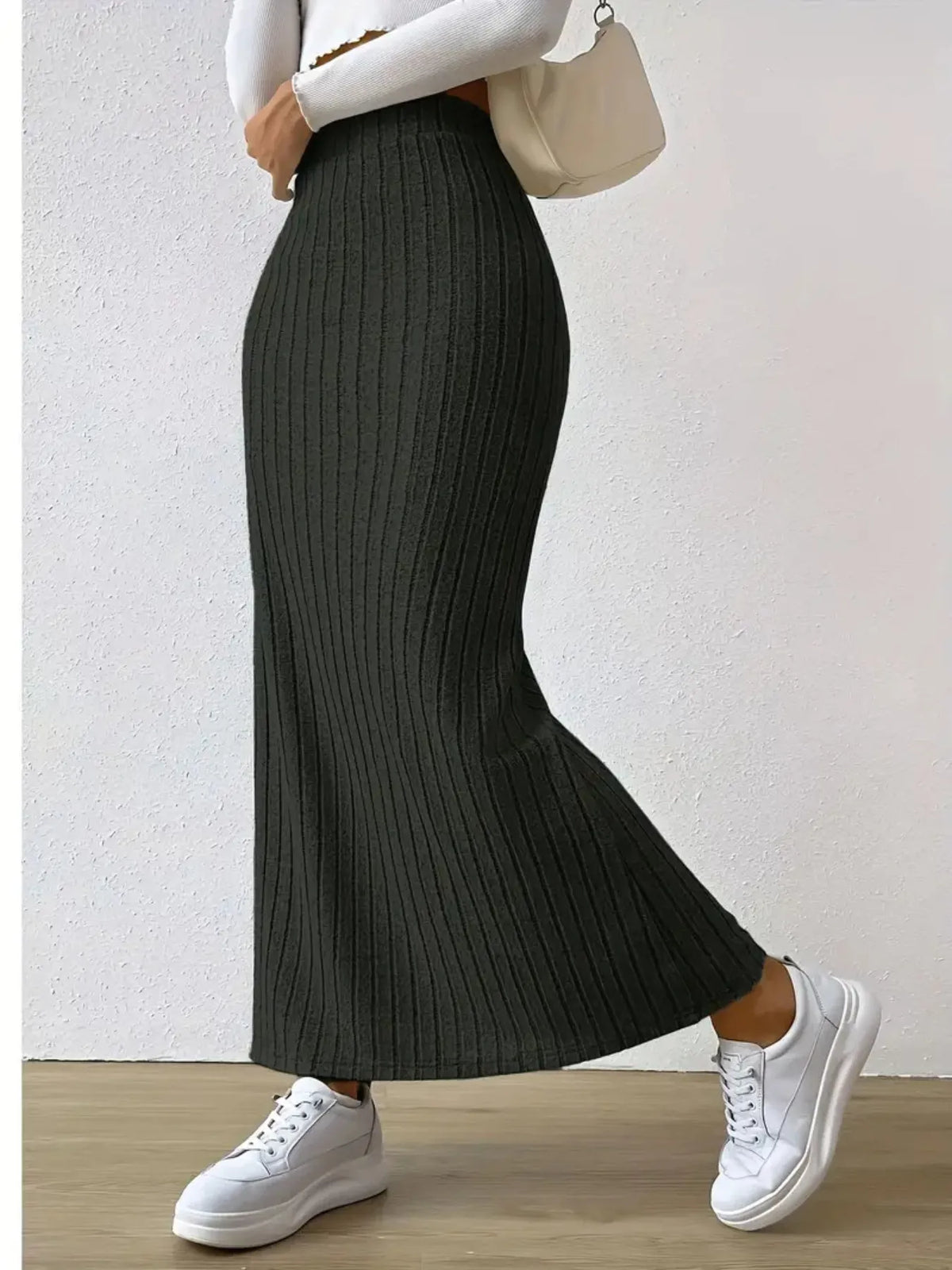 High-Waisted Ribbed Knit Maxi Skirt