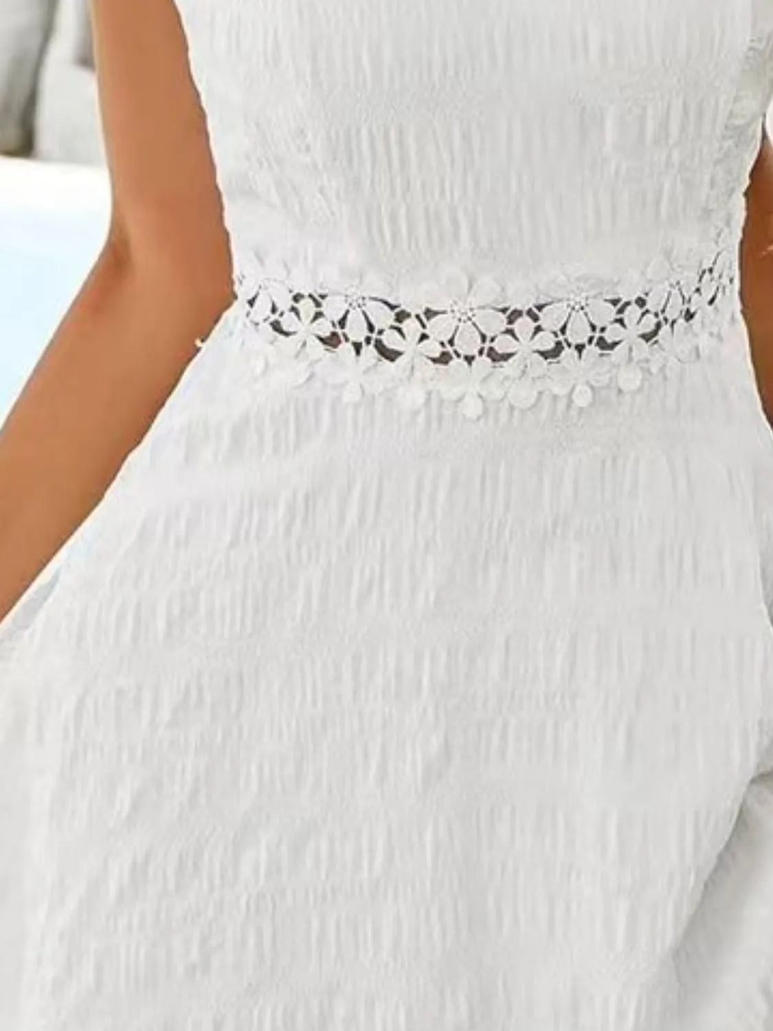 Lace Trim V-Neck Mini Cami Dress in White by Macido