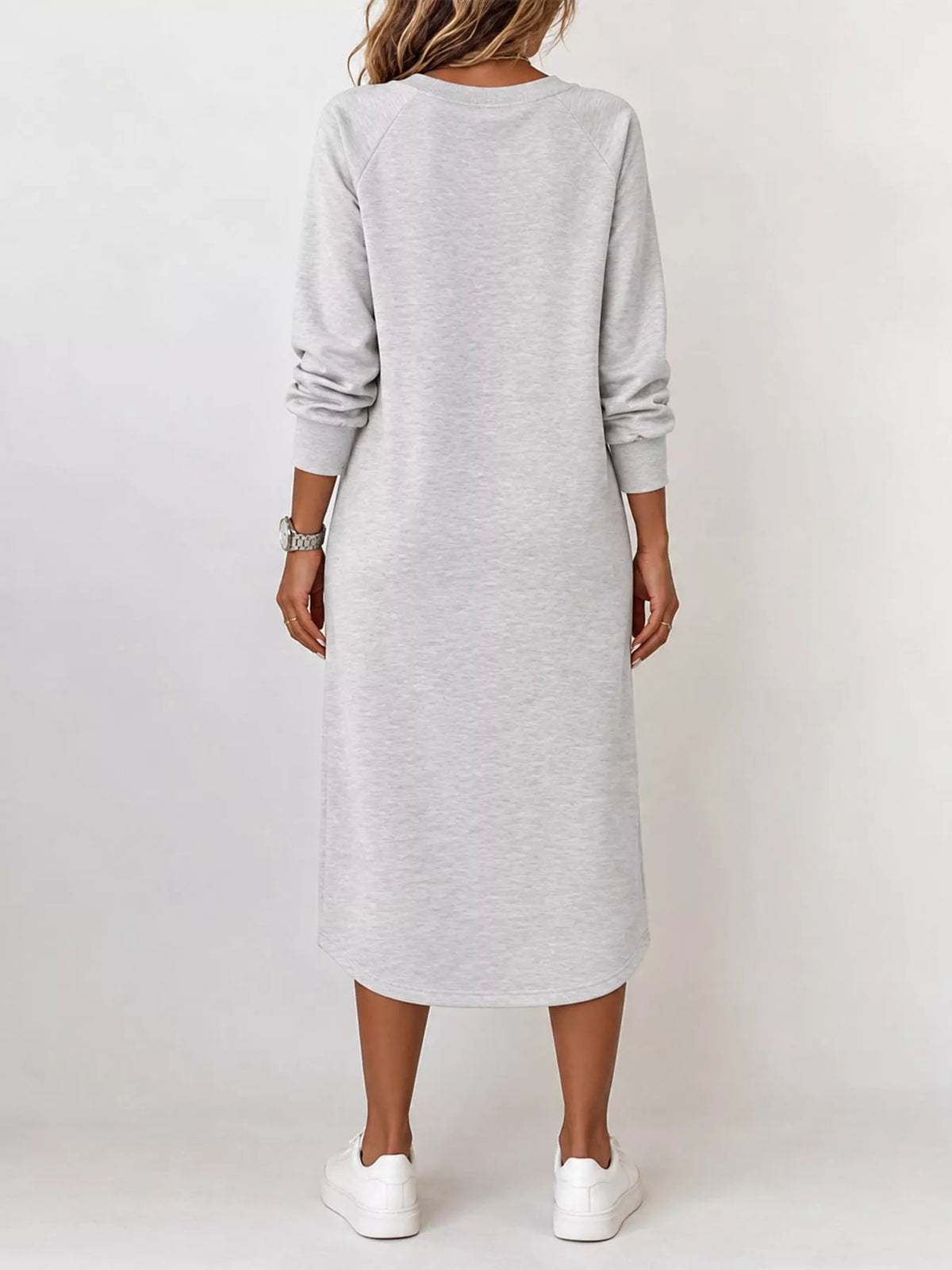V-Neck Long Sleeve Midi Dress