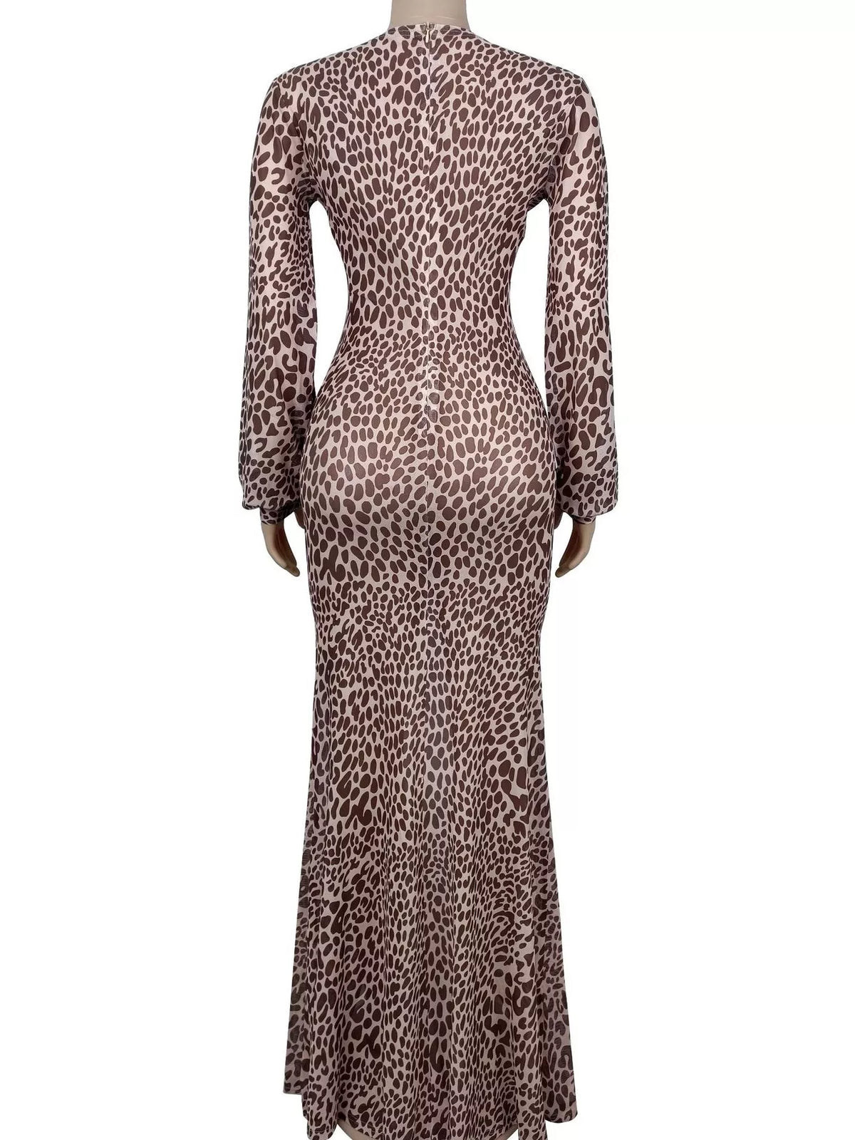 Leopard Print Sequin Long Sleeve Maxi Dress