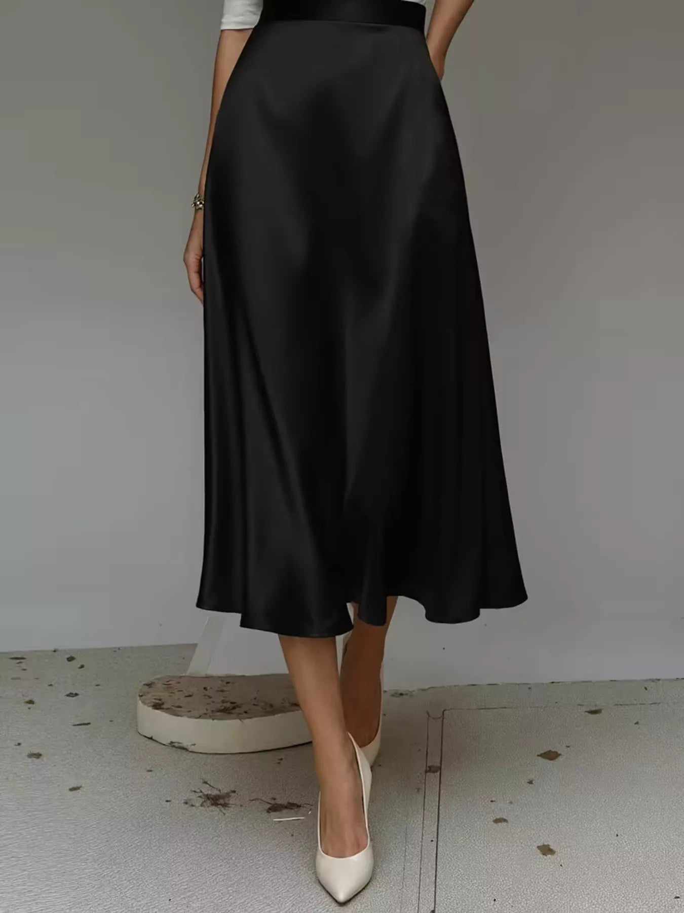 Satin Midi Skirt with Pockets