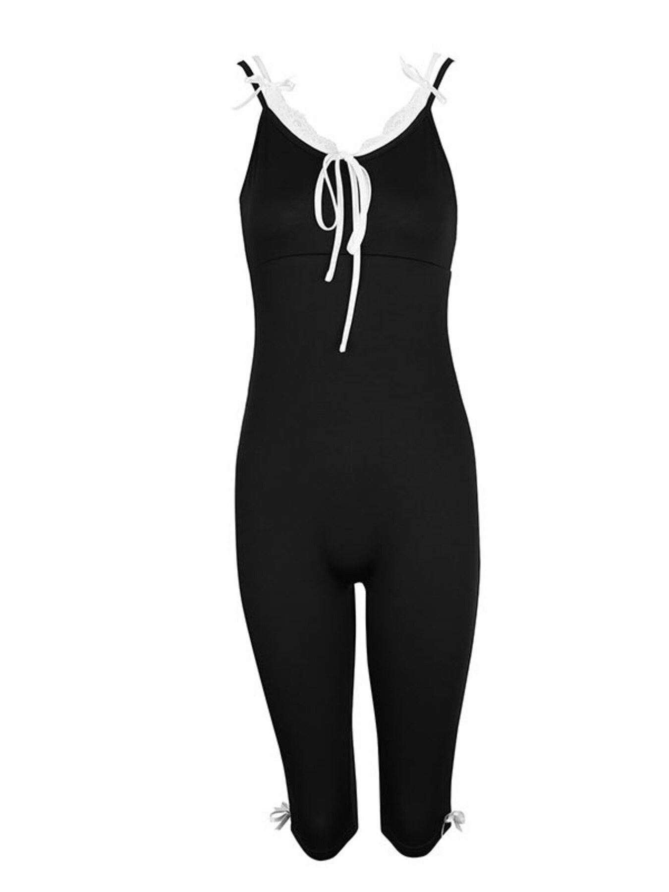 Lace-Trim Tie-Front Capri Jumpsuit in Black