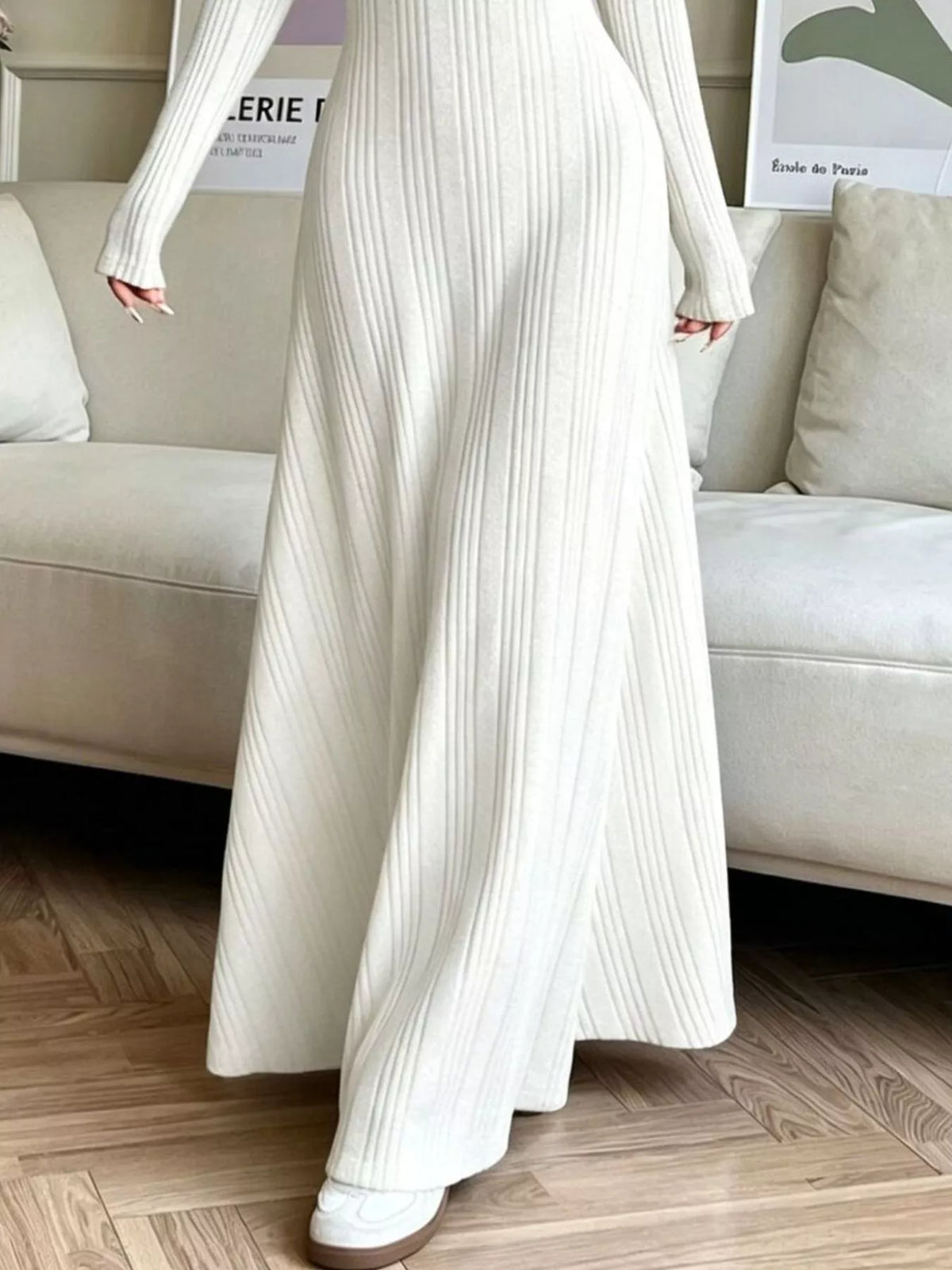 Ribbed Knit Long-Sleeve Dress