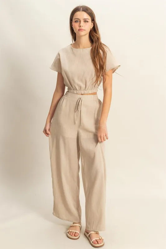 Hyfve Round Neck Top and Pants Set in Tan