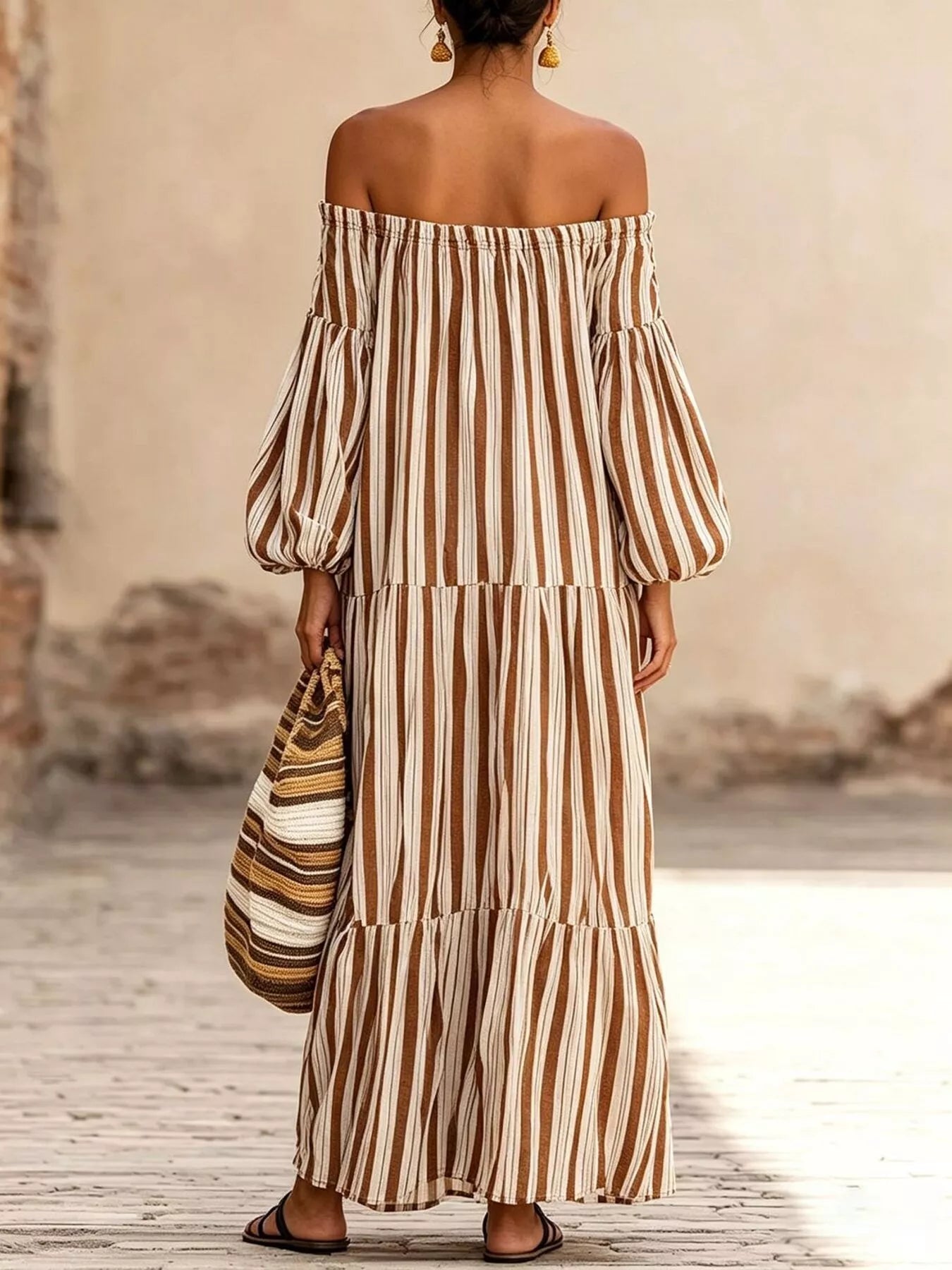 Striped Off-Shoulder Maxi Dress