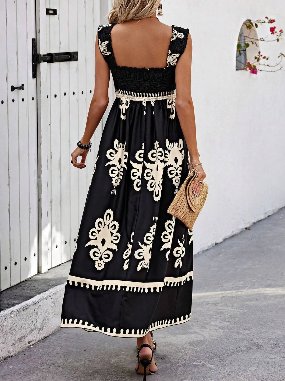Smocked Wide Strap Maxi Dress