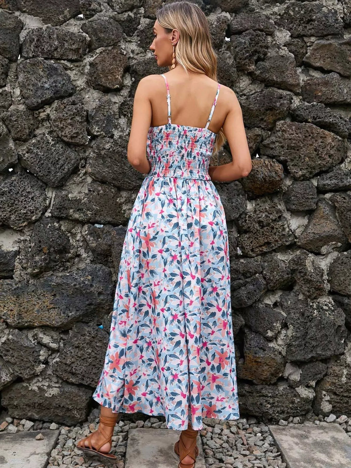 Smocked Paisley Midi Dress